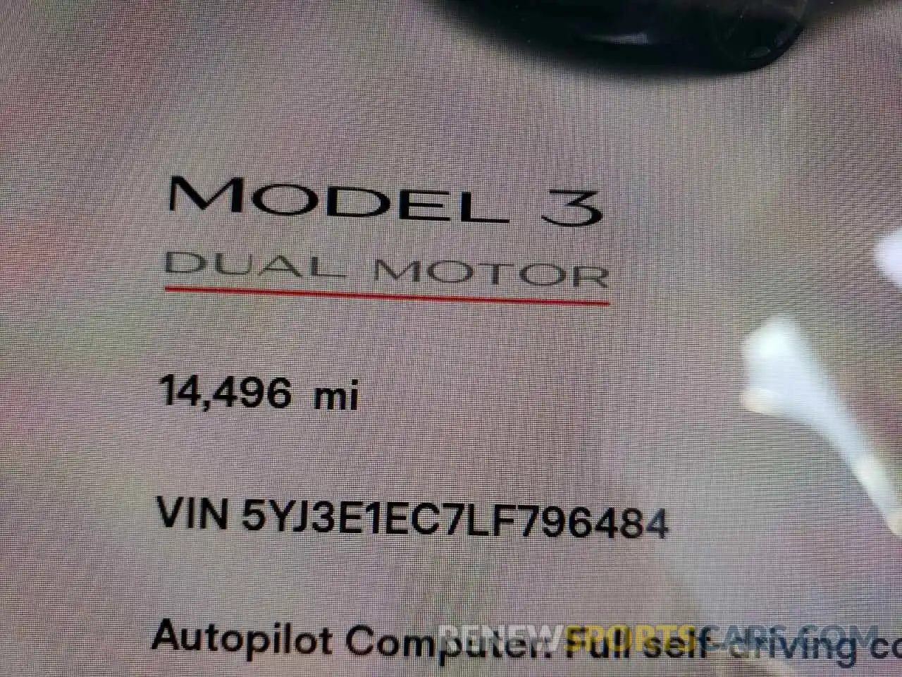 8 Фотография поврежденного автомобиля 5YJ3E1EC7LF796484 TESLA MODEL 3 2020