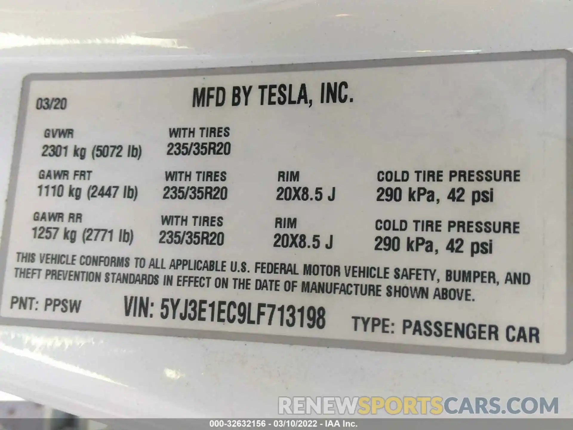 9 Photograph of a damaged car 5YJ3E1EC9LF713198 TESLA MODEL 3 2020