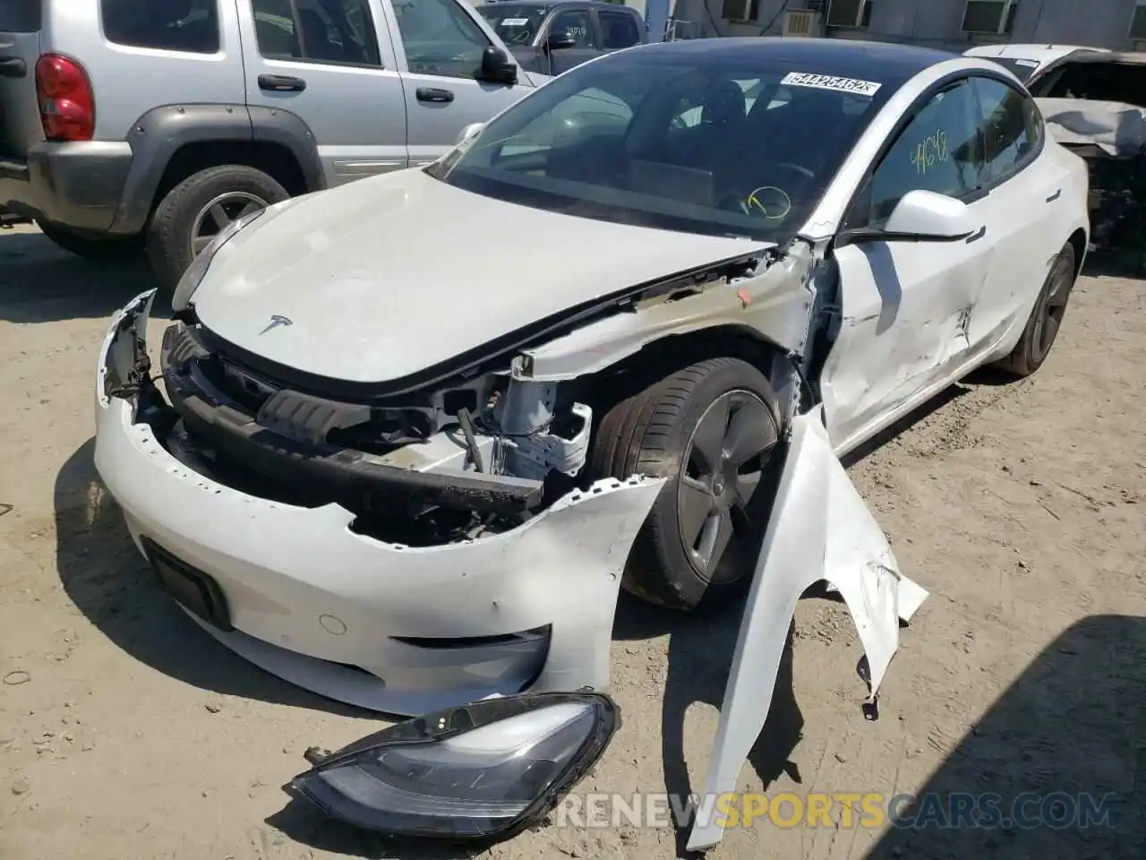 2 Photograph of a damaged car 5YJ3E1EA0MF093437 TESLA MODEL 3 2021