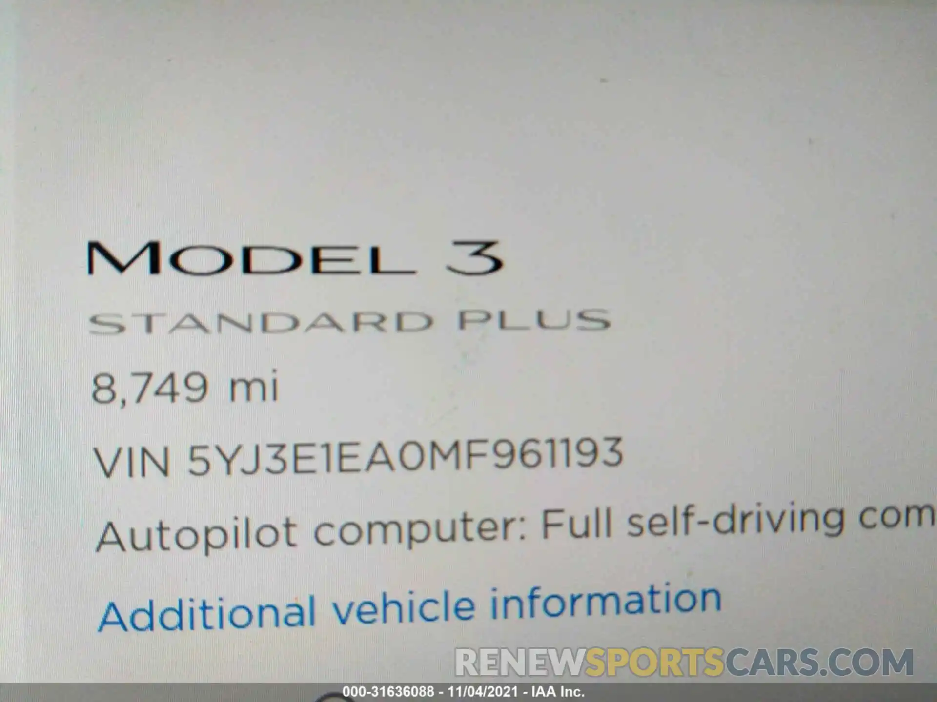 7 Фотография поврежденного автомобиля 5YJ3E1EA0MF961193 TESLA MODEL 3 2021