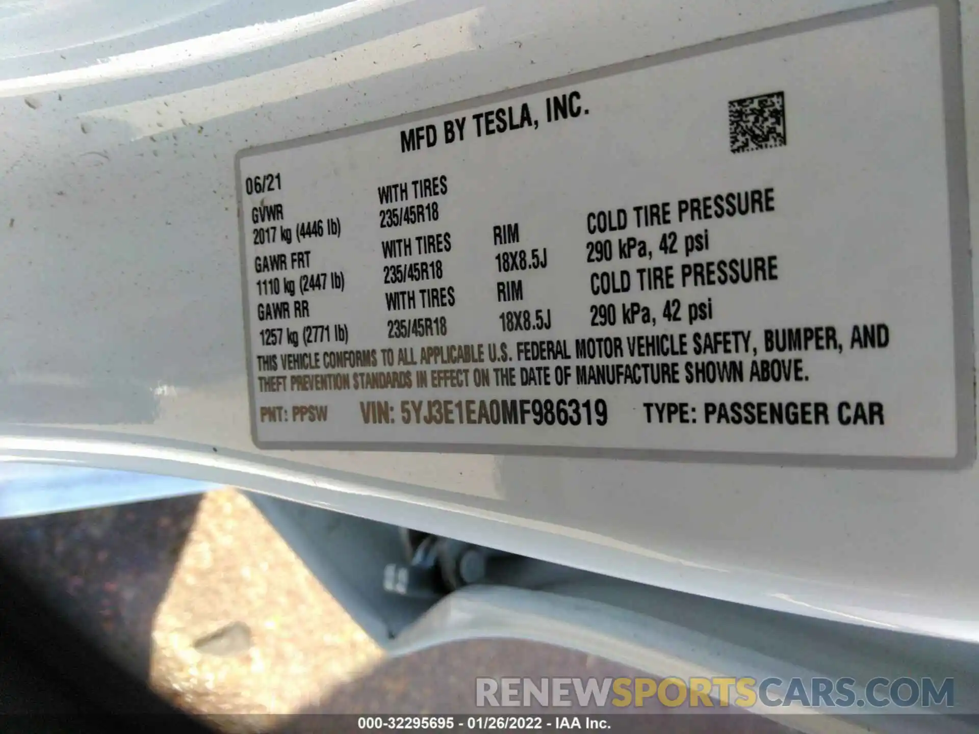 9 Photograph of a damaged car 5YJ3E1EA0MF986319 TESLA MODEL 3 2021