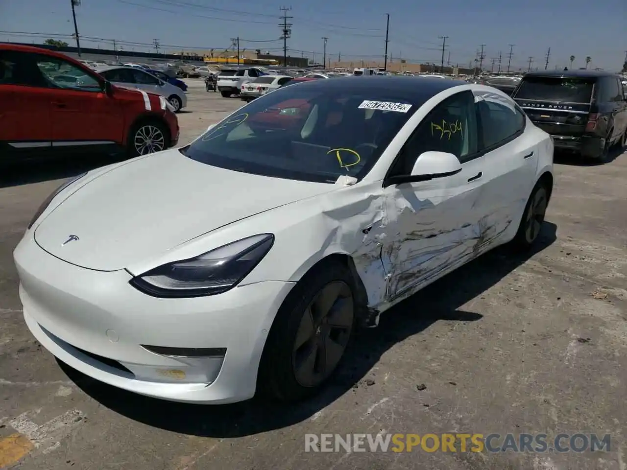 2 Photograph of a damaged car 5YJ3E1EA1MF053125 TESLA MODEL 3 2021