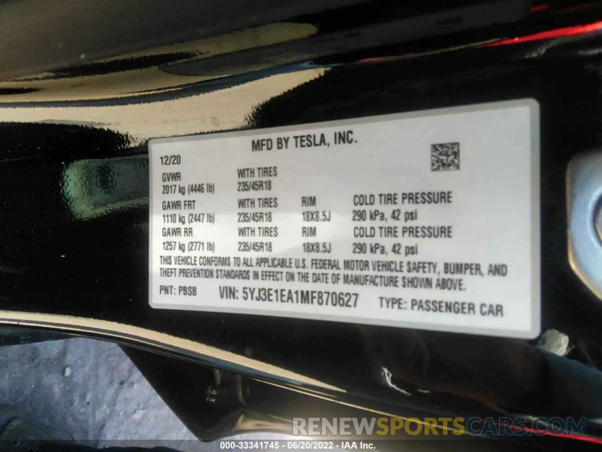 8 Photograph of a damaged car 5YJ3E1EA1MF870627 TESLA MODEL 3 2021