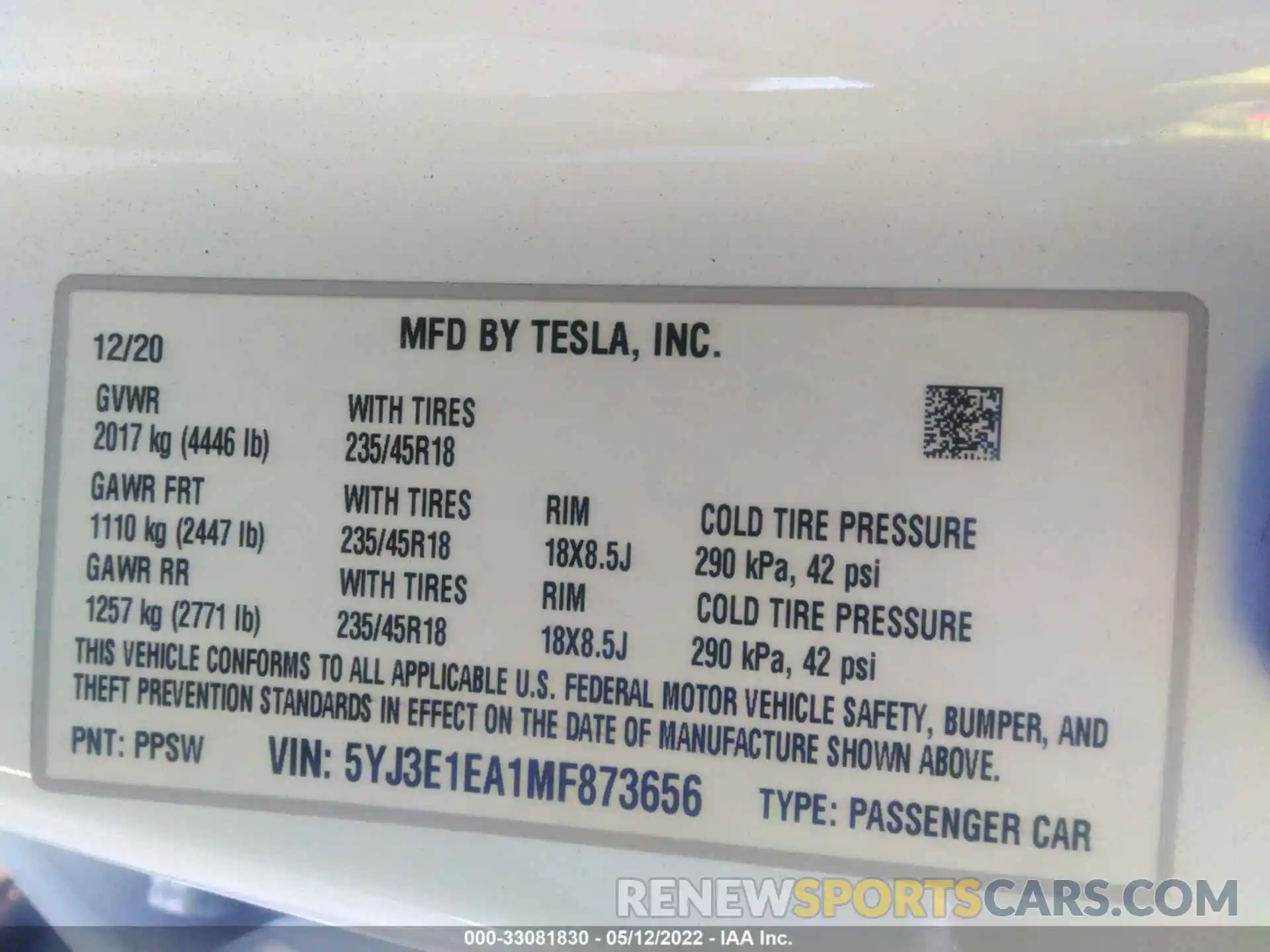 9 Photograph of a damaged car 5YJ3E1EA1MF873656 TESLA MODEL 3 2021