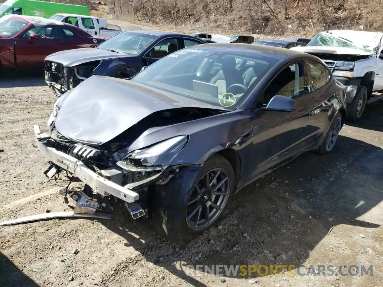 2 Photograph of a damaged car 5YJ3E1EA1MF922483 TESLA MODEL 3 2021