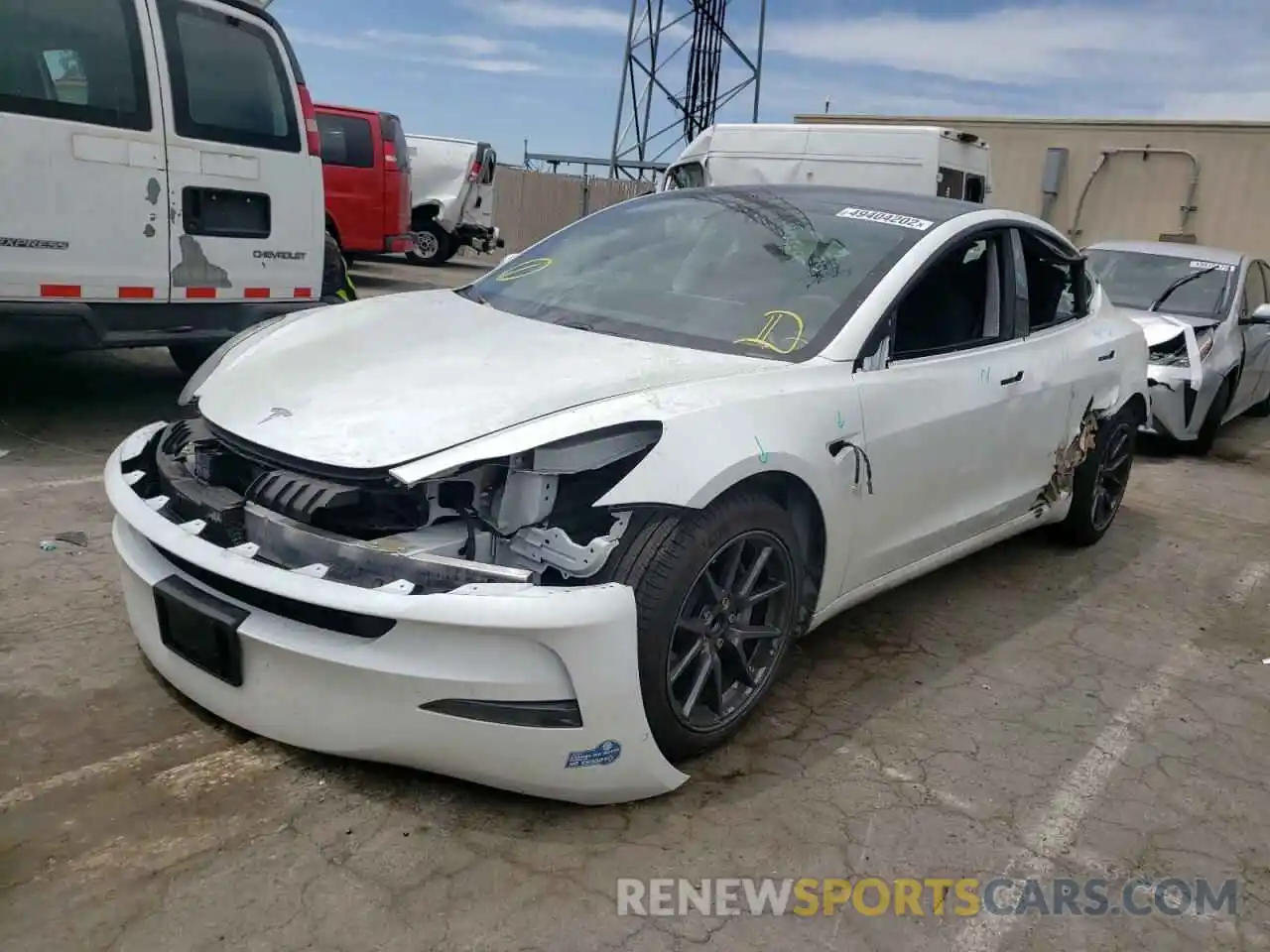 2 Photograph of a damaged car 5YJ3E1EA2MF943049 TESLA MODEL 3 2021