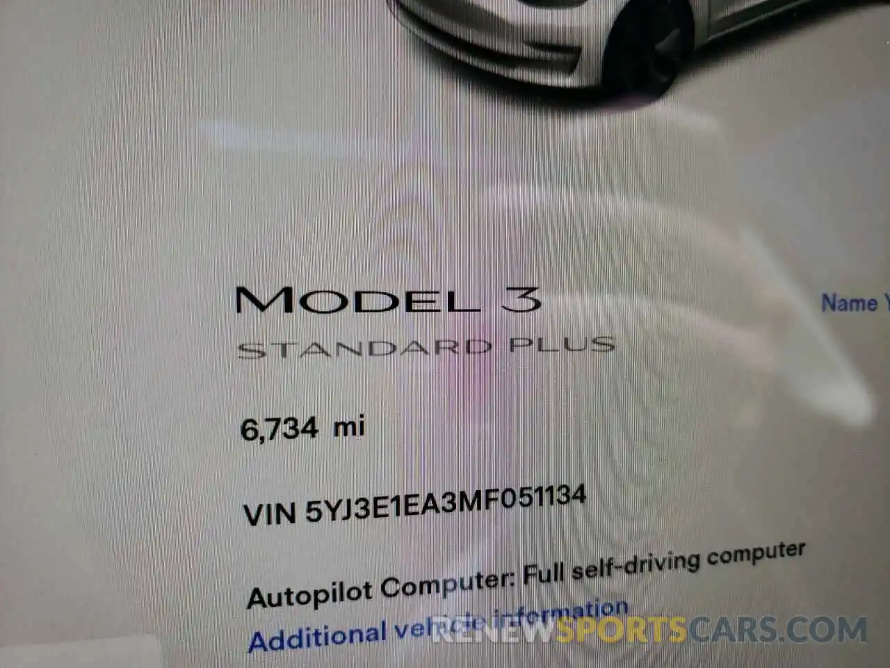 8 Фотография поврежденного автомобиля 5YJ3E1EA3MF051134 TESLA MODEL 3 2021