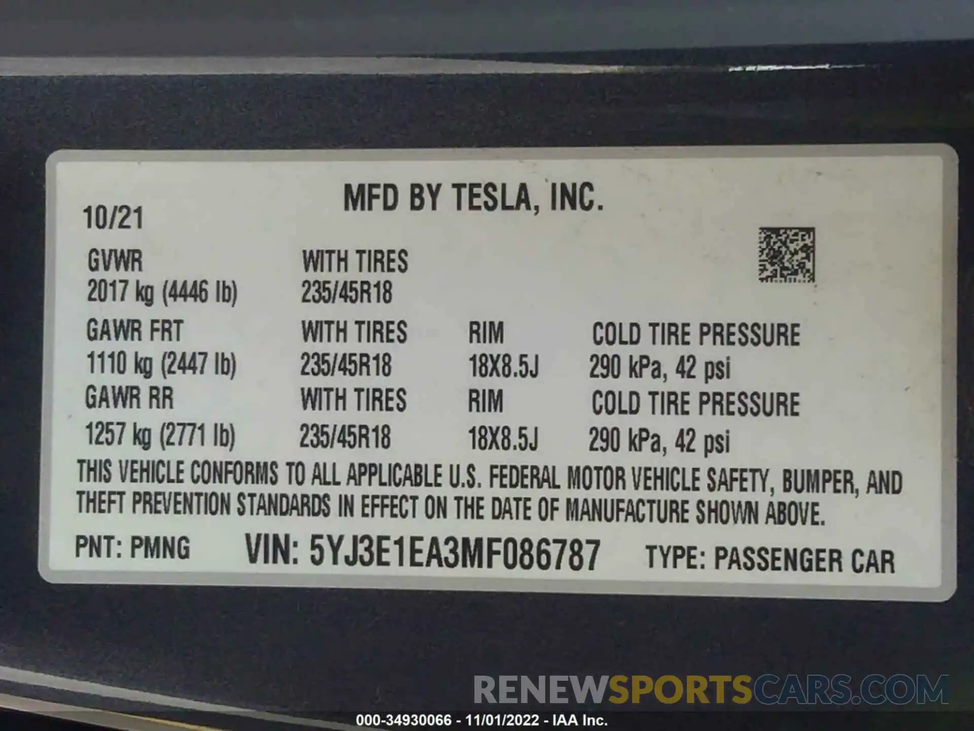 9 Фотография поврежденного автомобиля 5YJ3E1EA3MF086787 TESLA MODEL 3 2021