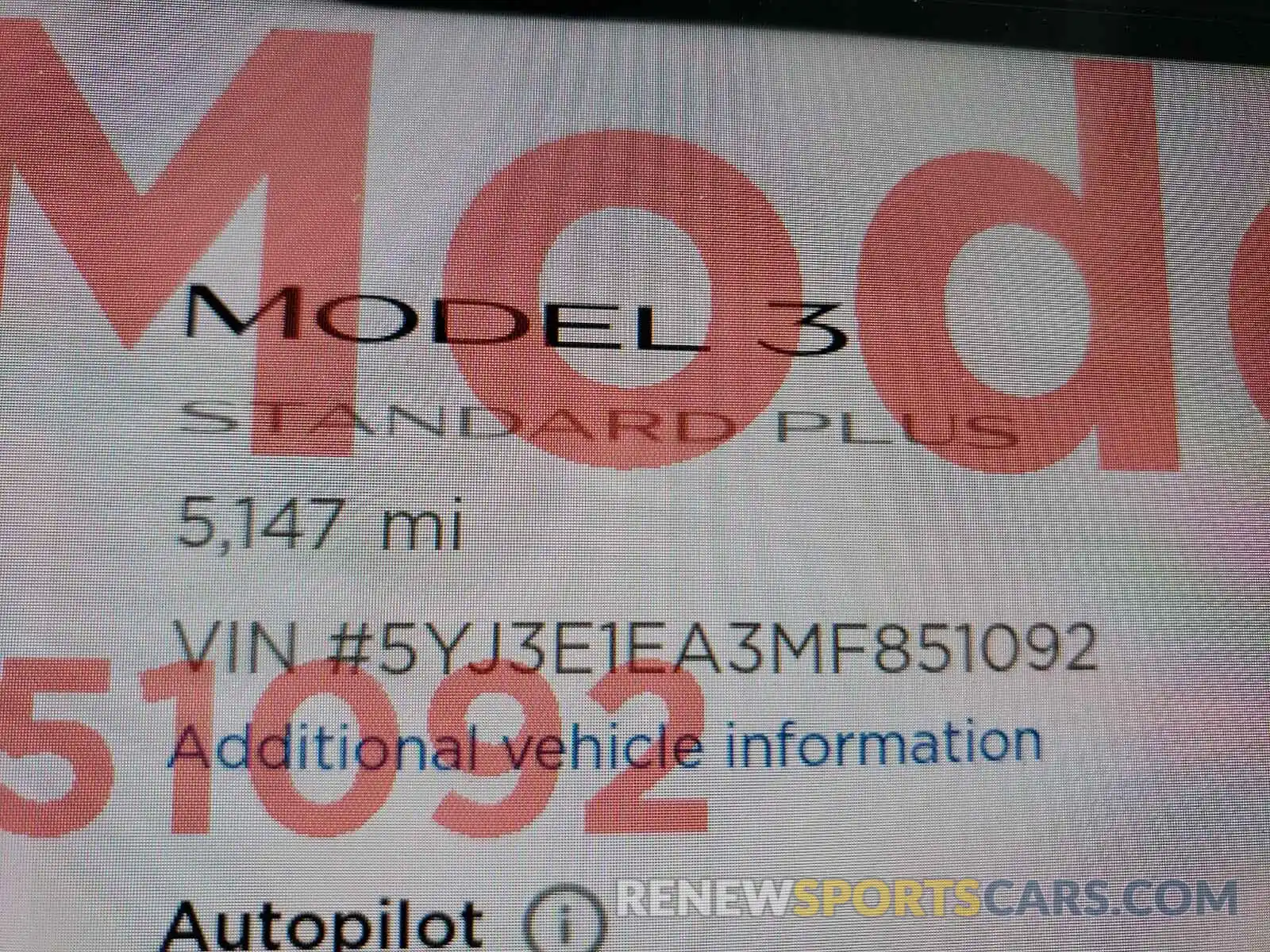 8 Фотография поврежденного автомобиля 5YJ3E1EA3MF851092 TESLA MODEL 3 2021