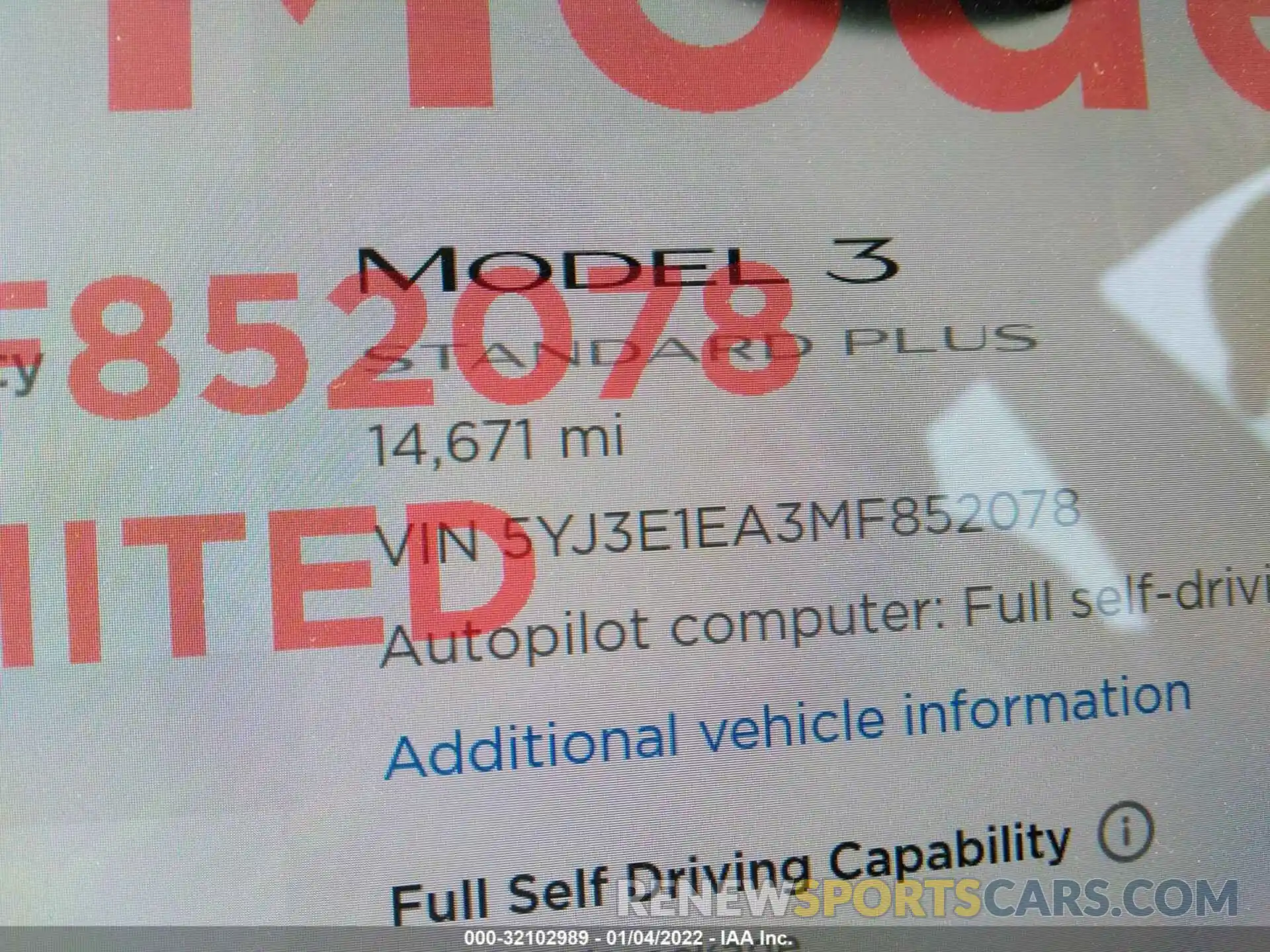 7 Фотография поврежденного автомобиля 5YJ3E1EA3MF852078 TESLA MODEL 3 2021