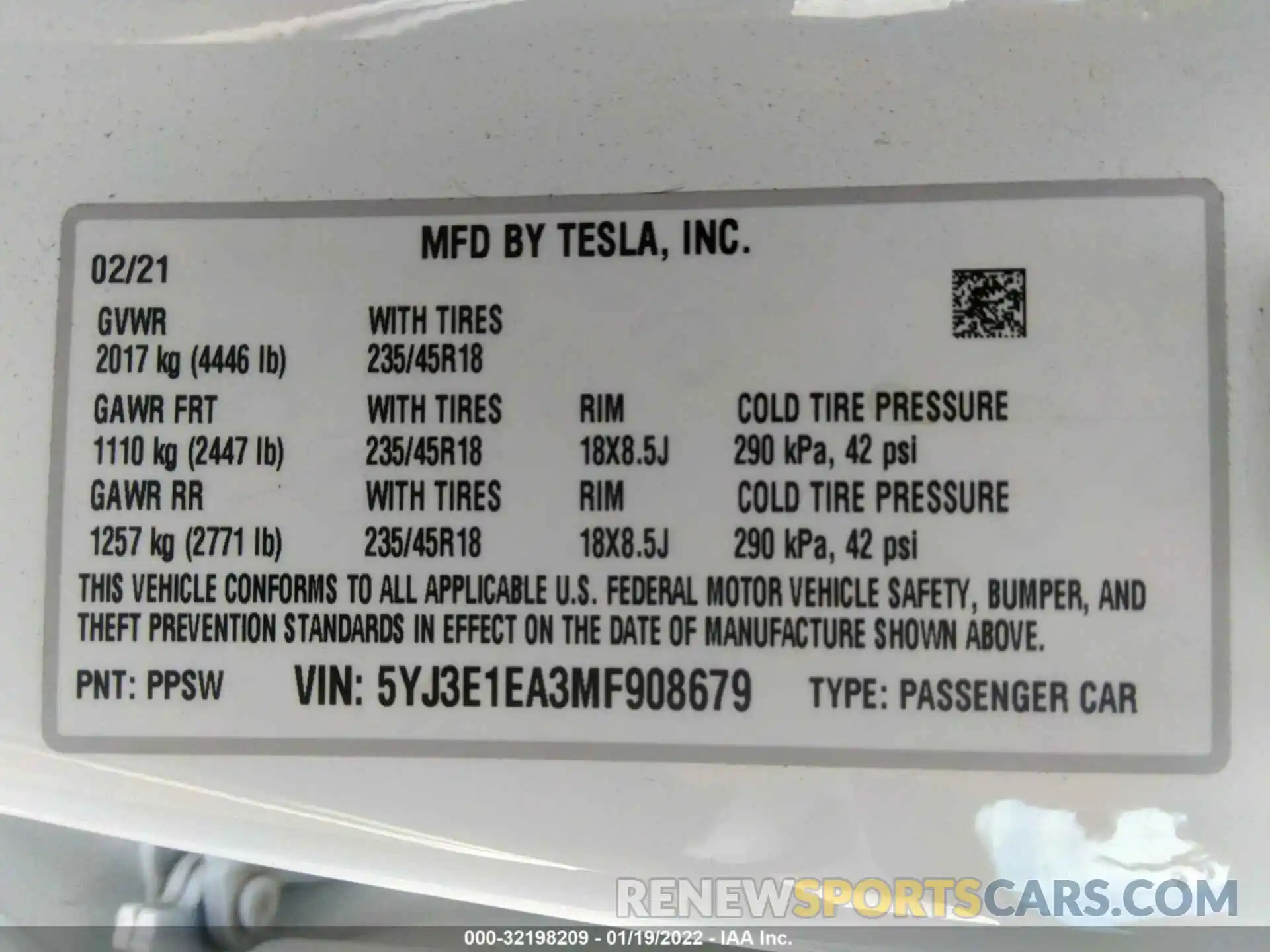 9 Фотография поврежденного автомобиля 5YJ3E1EA3MF908679 TESLA MODEL 3 2021