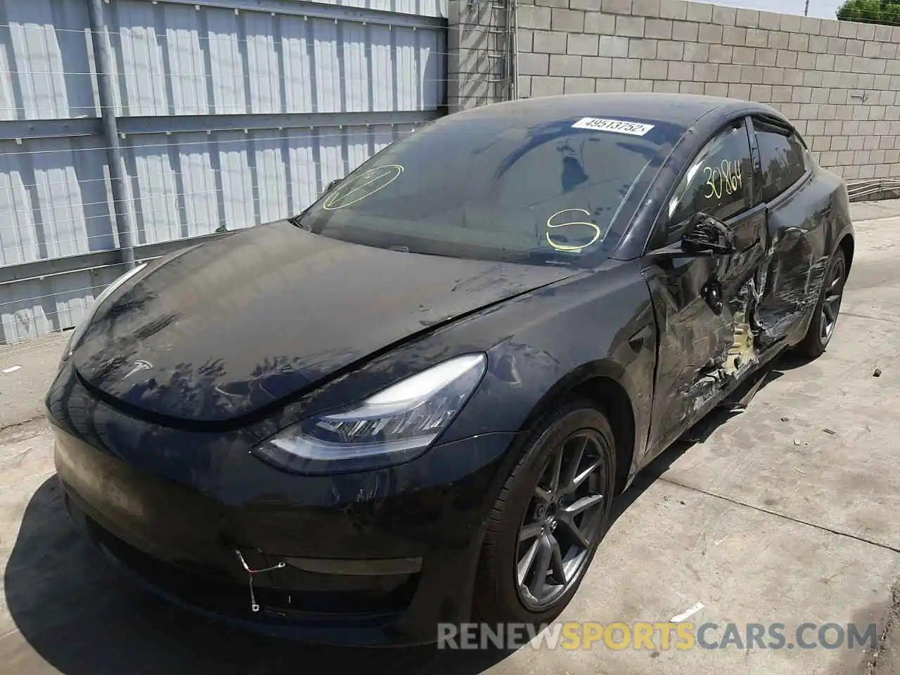 2 Photograph of a damaged car 5YJ3E1EA4MF861615 TESLA MODEL 3 2021