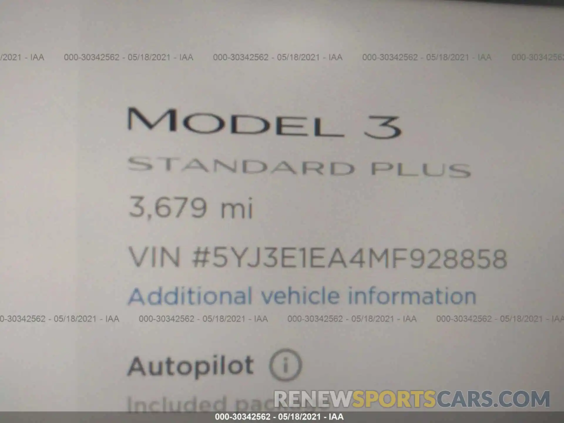 7 Photograph of a damaged car 5YJ3E1EA4MF928858 TESLA MODEL 3 2021