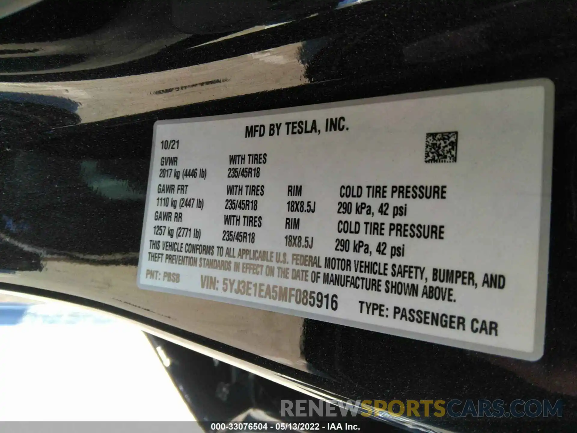 9 Photograph of a damaged car 5YJ3E1EA5MF085916 TESLA MODEL 3 2021