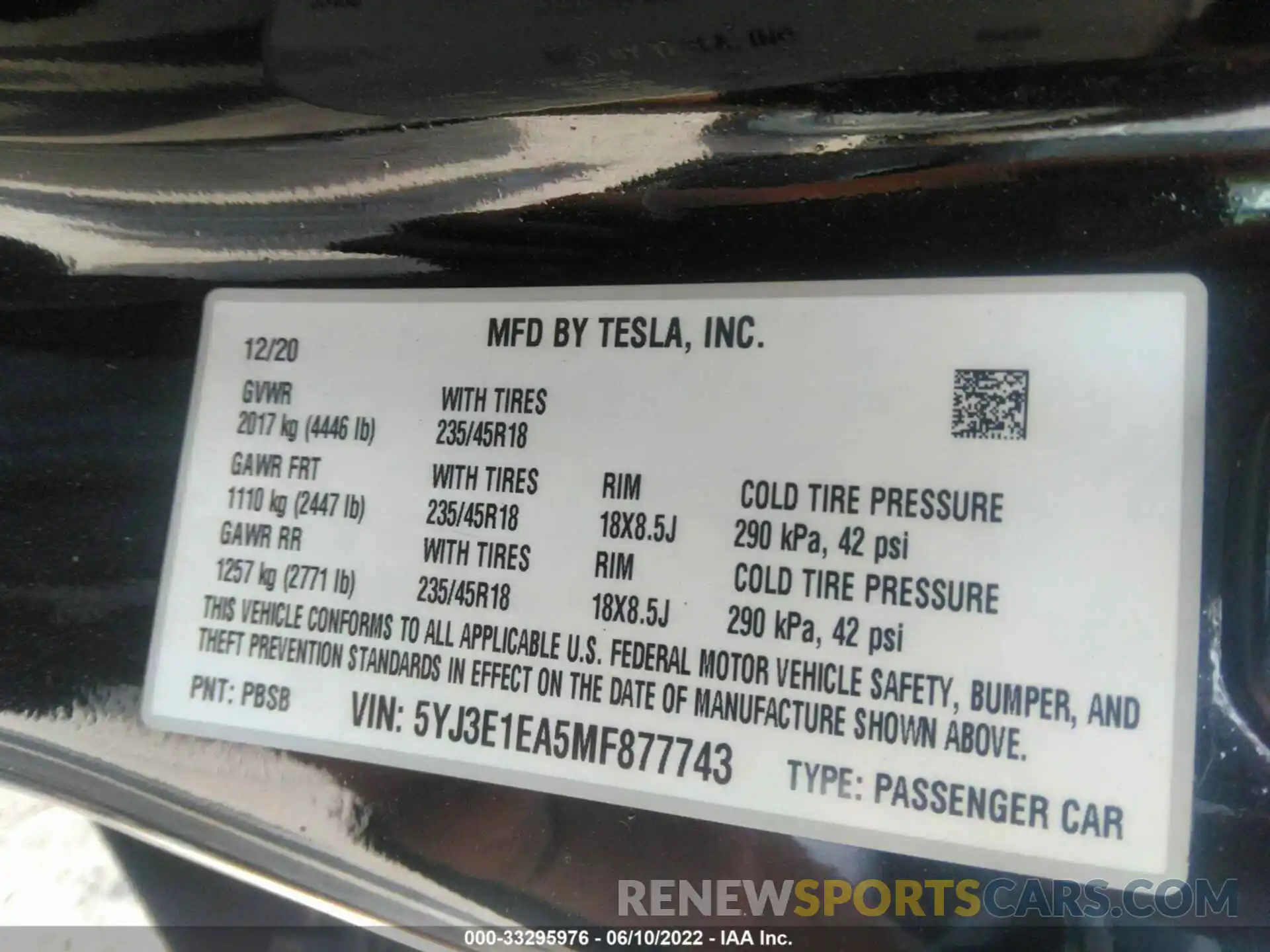 9 Photograph of a damaged car 5YJ3E1EA5MF877743 TESLA MODEL 3 2021