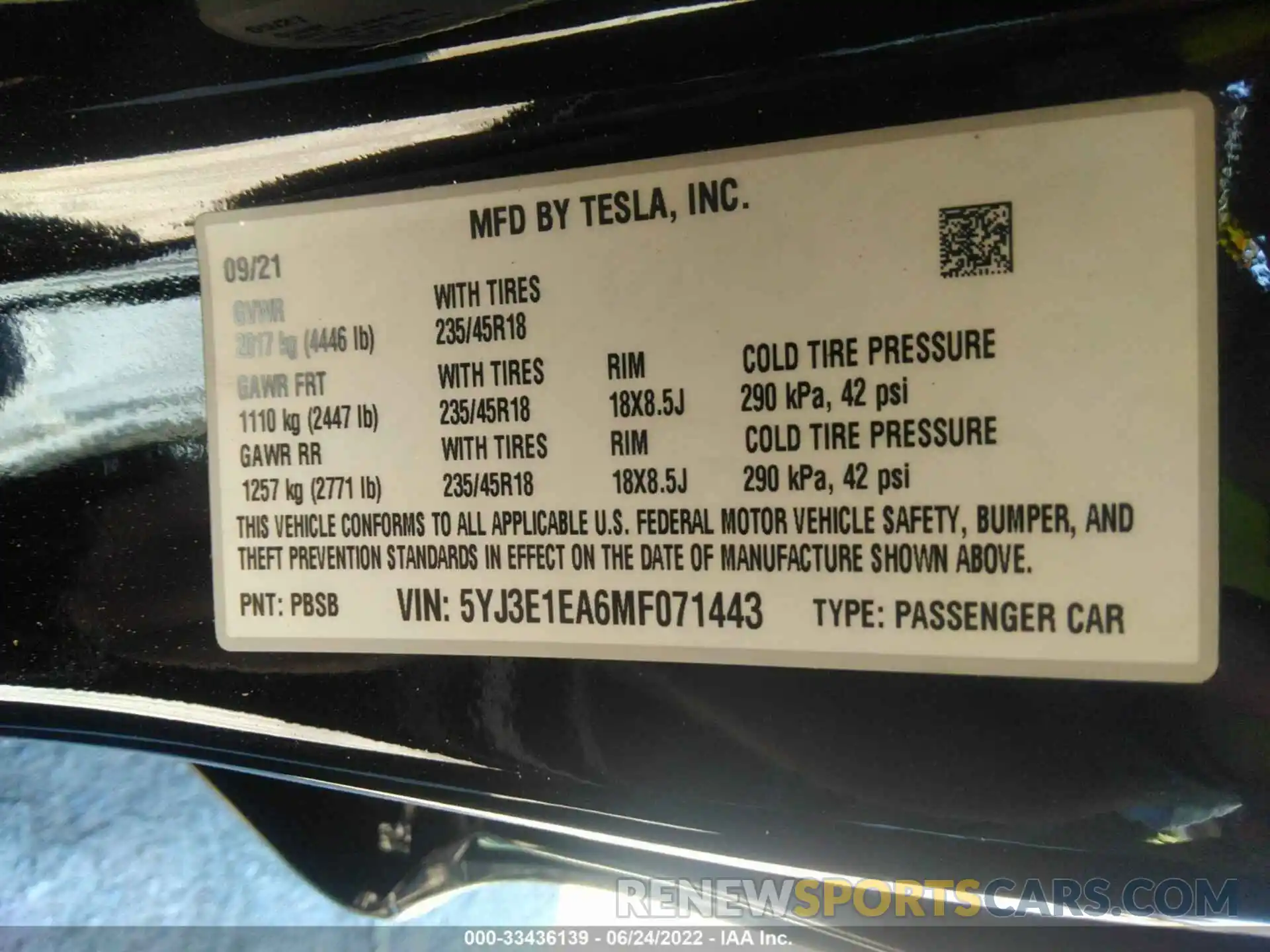 9 Фотография поврежденного автомобиля 5YJ3E1EA6MF071443 TESLA MODEL 3 2021