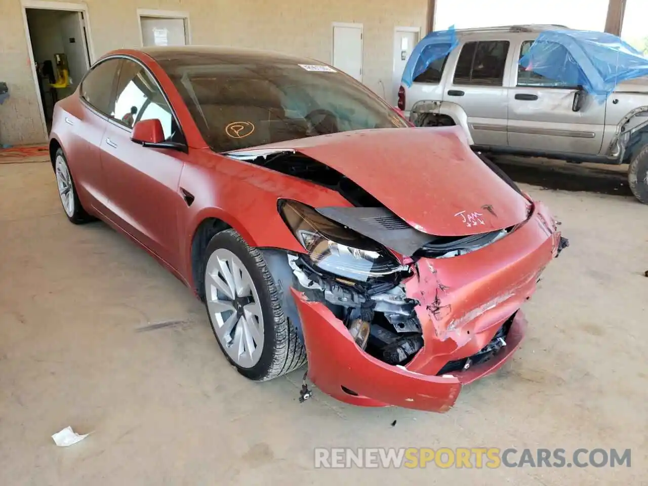 1 Photograph of a damaged car 5YJ3E1EA6MF870395 TESLA MODEL 3 2021