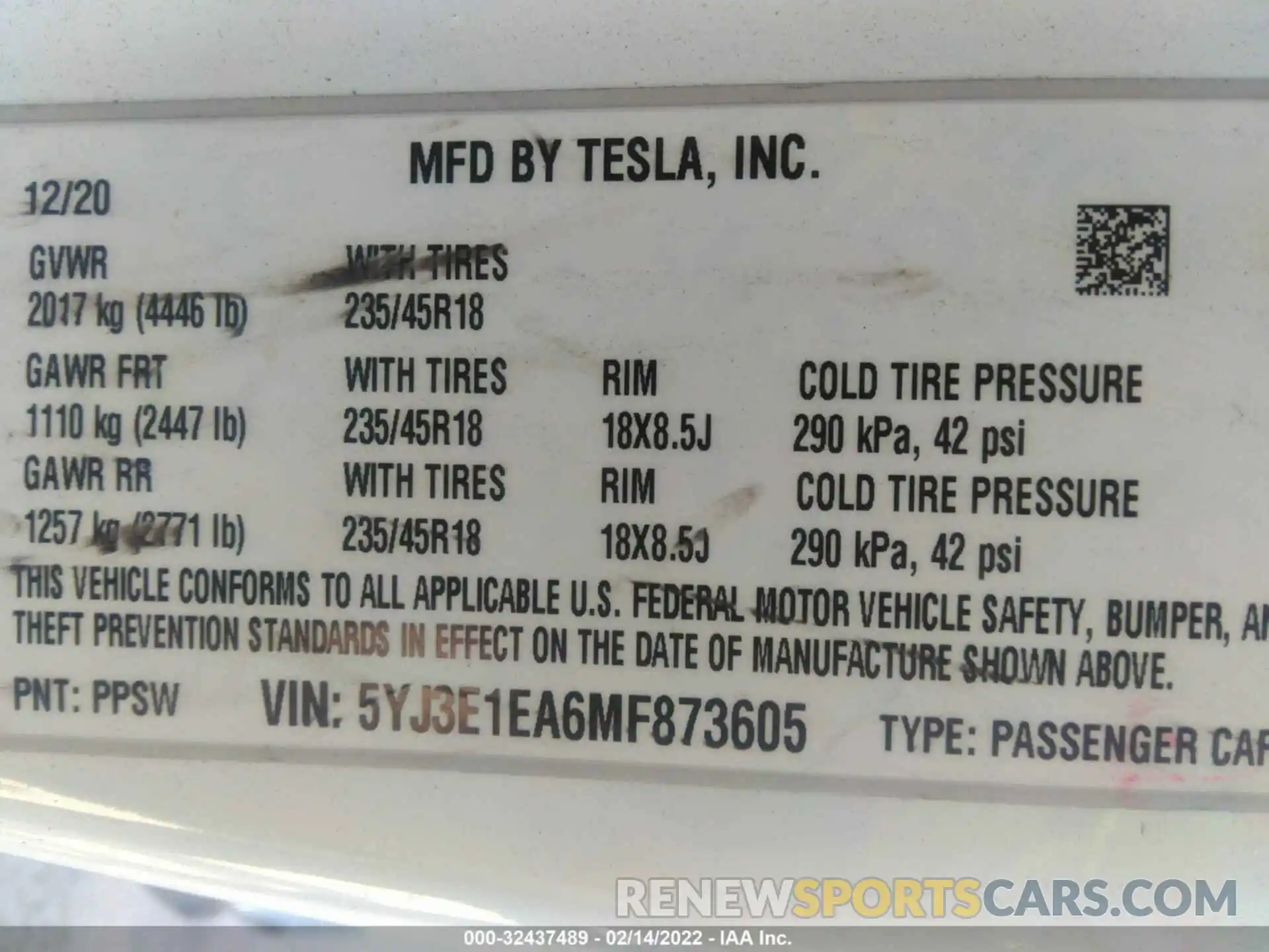 9 Photograph of a damaged car 5YJ3E1EA6MF873605 TESLA MODEL 3 2021