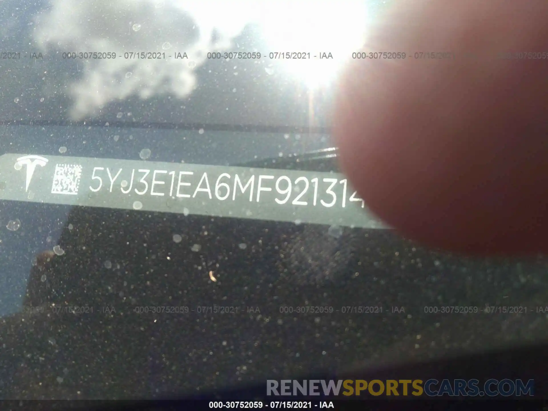 9 Photograph of a damaged car 5YJ3E1EA6MF921314 TESLA MODEL 3 2021