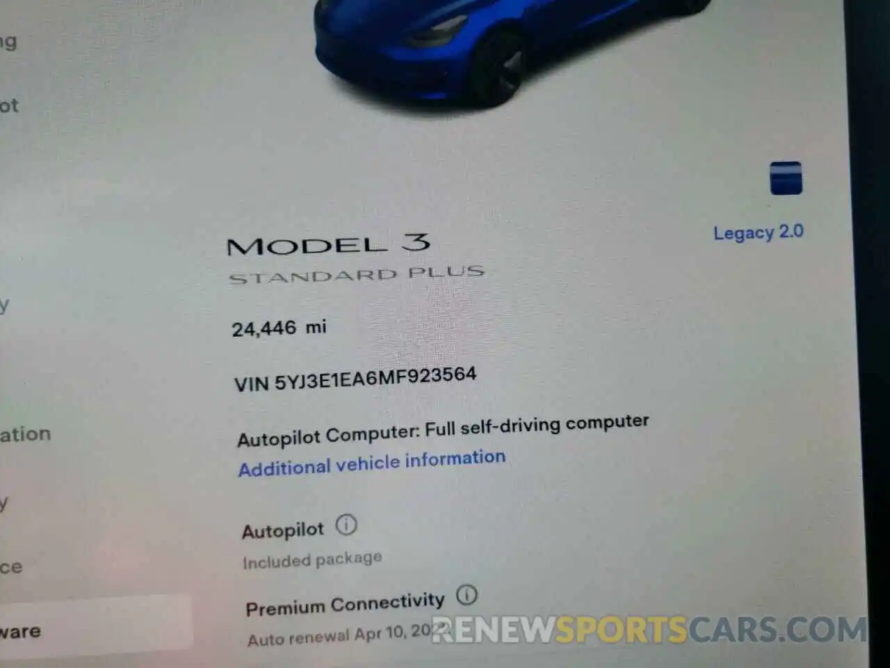 8 Фотография поврежденного автомобиля 5YJ3E1EA6MF923564 TESLA MODEL 3 2021