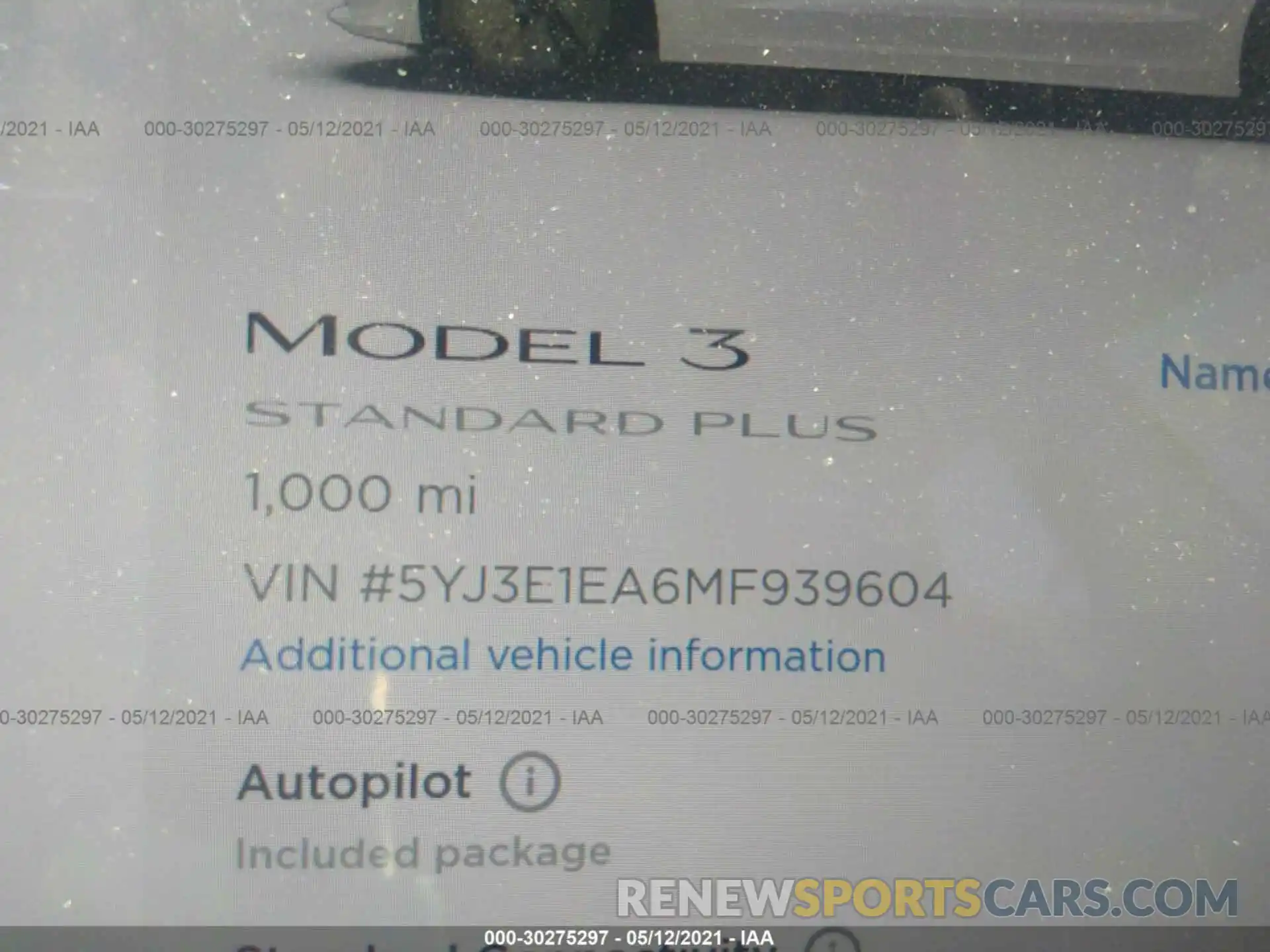 7 Фотография поврежденного автомобиля 5YJ3E1EA6MF939604 TESLA MODEL 3 2021