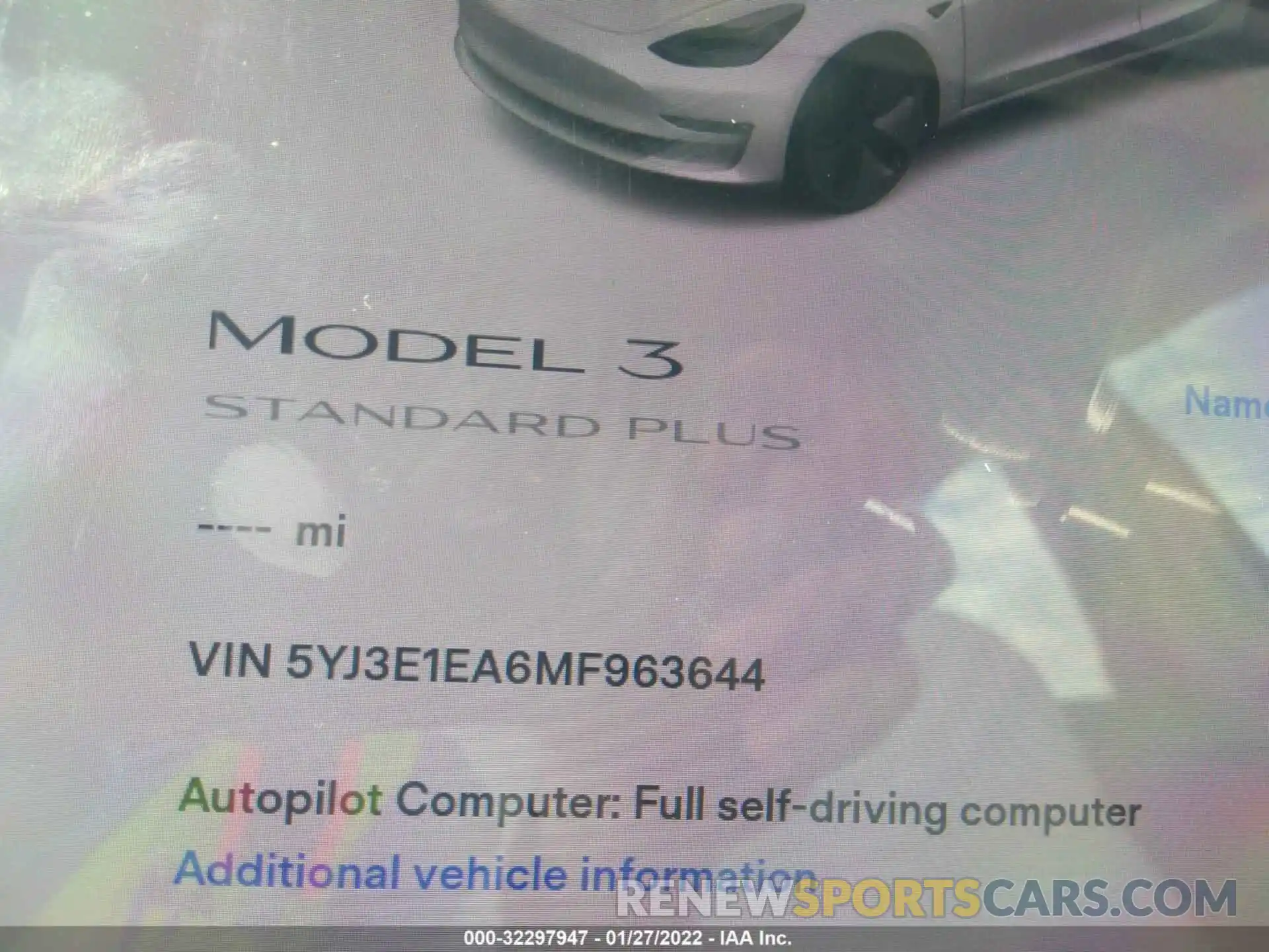 7 Фотография поврежденного автомобиля 5YJ3E1EA6MF963644 TESLA MODEL 3 2021