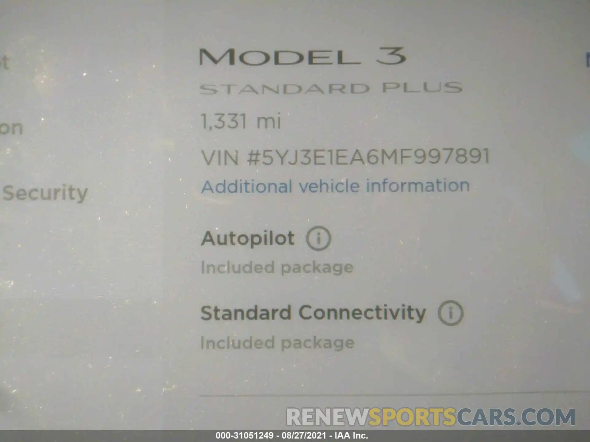 7 Фотография поврежденного автомобиля 5YJ3E1EA6MF997891 TESLA MODEL 3 2021