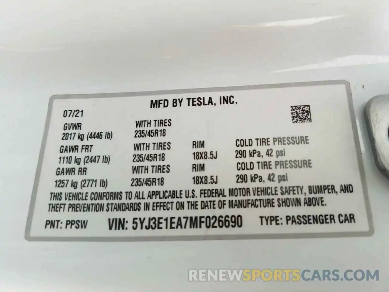 10 Фотография поврежденного автомобиля 5YJ3E1EA7MF026690 TESLA MODEL 3 2021