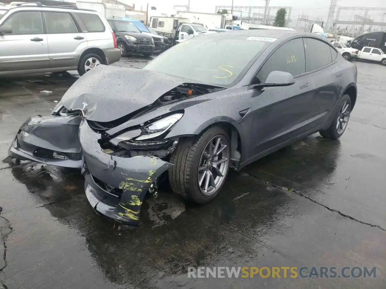 2 Photograph of a damaged car 5YJ3E1EA7MF077347 TESLA MODEL 3 2021