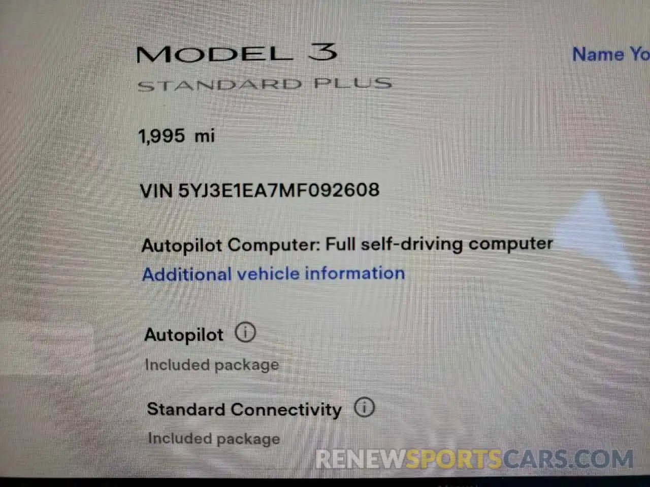 8 Photograph of a damaged car 5YJ3E1EA7MF092608 TESLA MODEL 3 2021