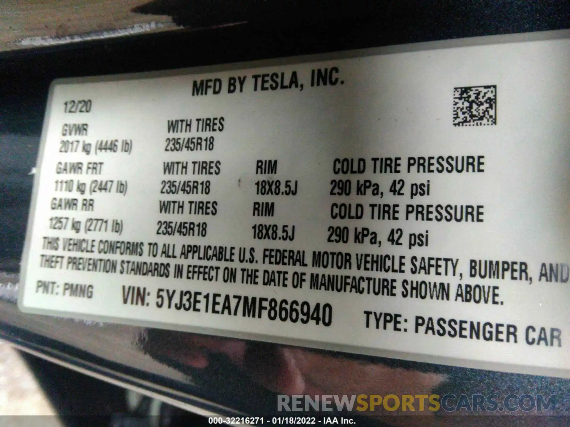 9 Photograph of a damaged car 5YJ3E1EA7MF866940 TESLA MODEL 3 2021