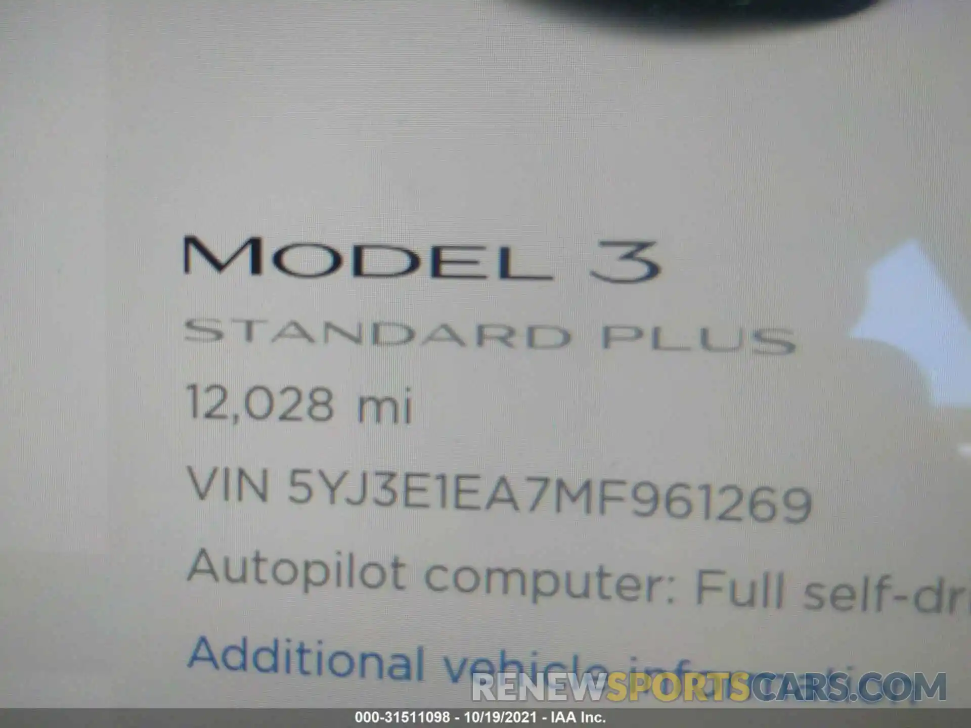 7 Photograph of a damaged car 5YJ3E1EA7MF961269 TESLA MODEL 3 2021