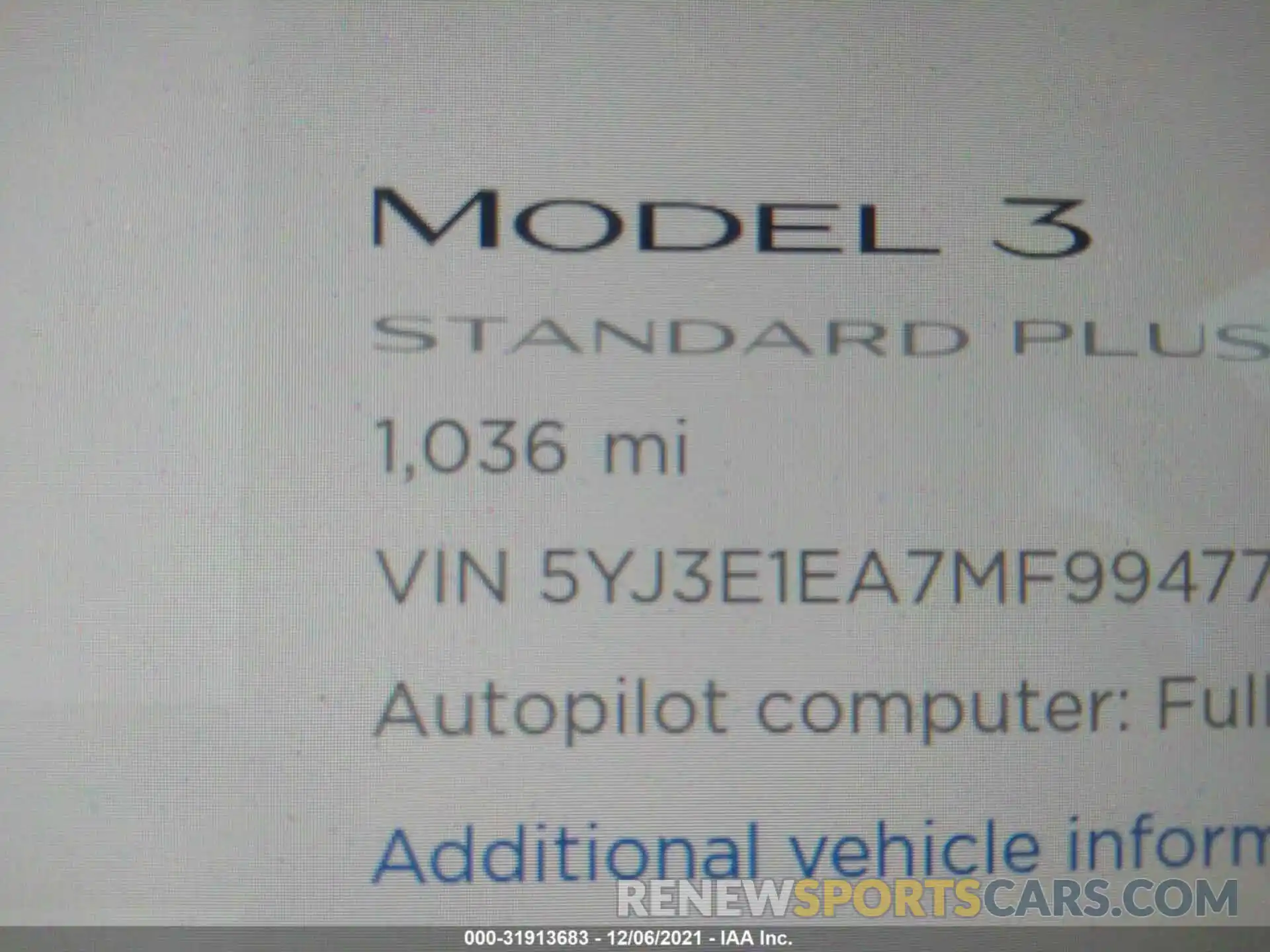 7 Фотография поврежденного автомобиля 5YJ3E1EA7MF994773 TESLA MODEL 3 2021