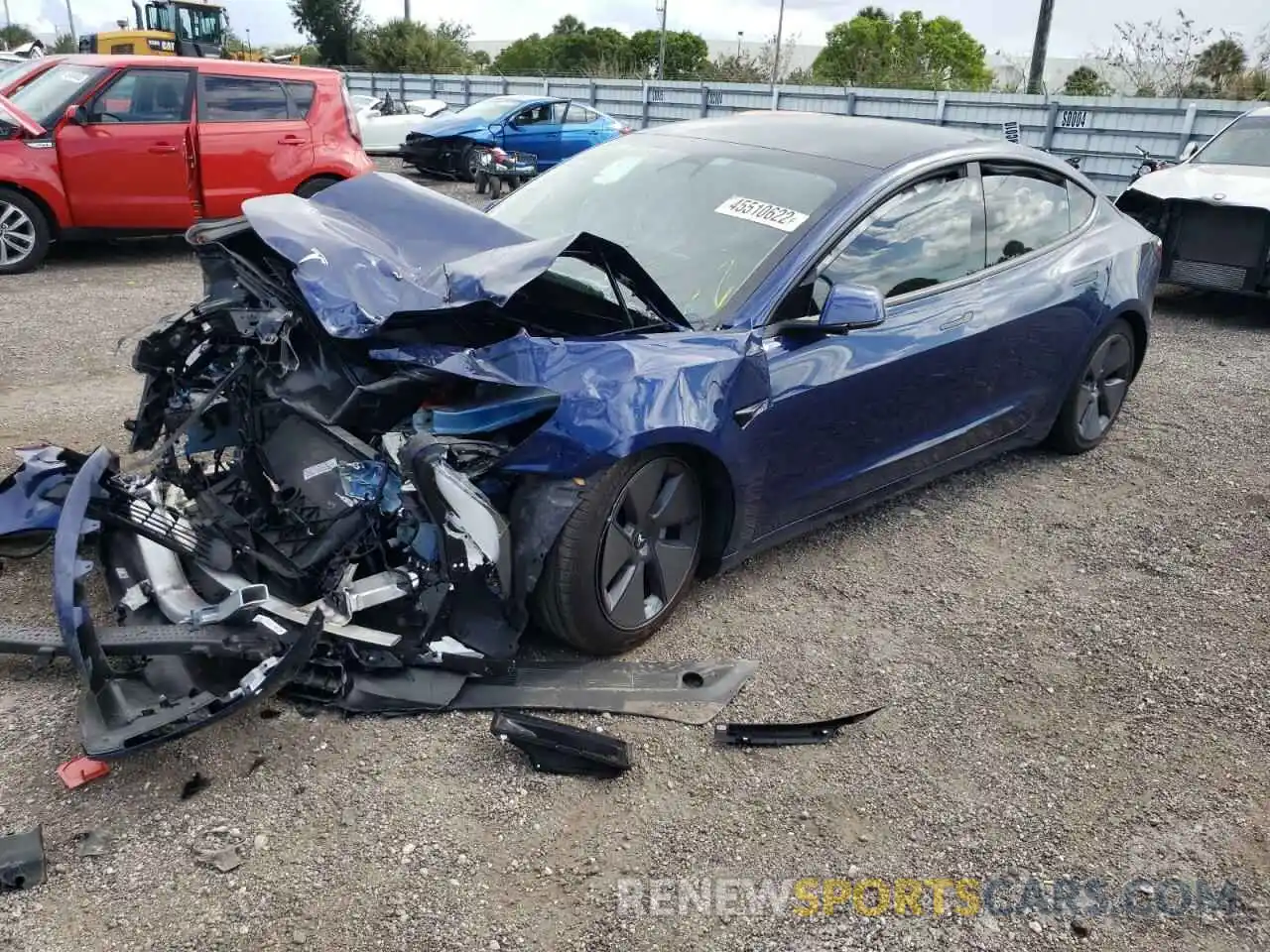 2 Photograph of a damaged car 5YJ3E1EA8MF876327 TESLA MODEL 3 2021