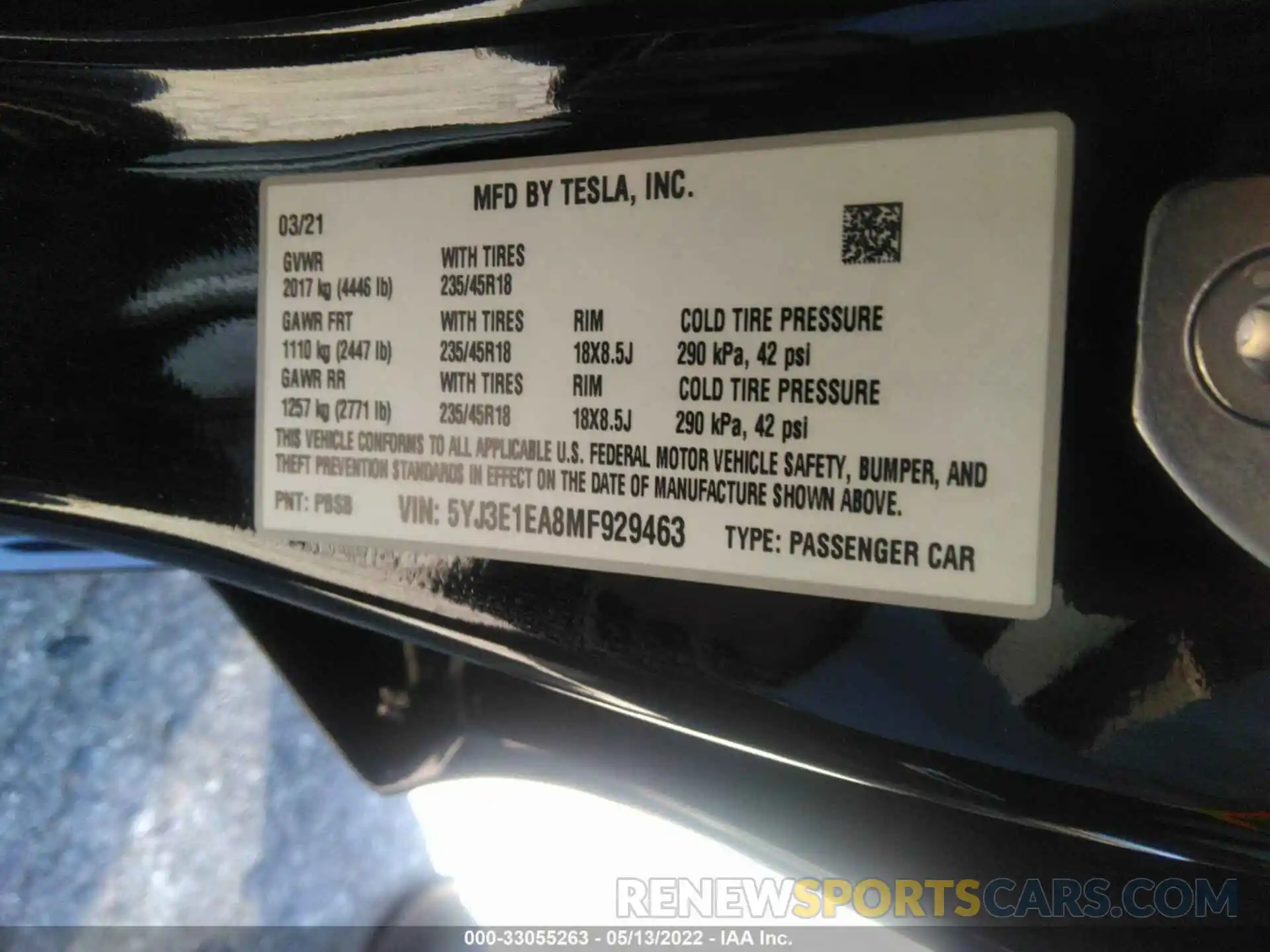 9 Фотография поврежденного автомобиля 5YJ3E1EA8MF929463 TESLA MODEL 3 2021