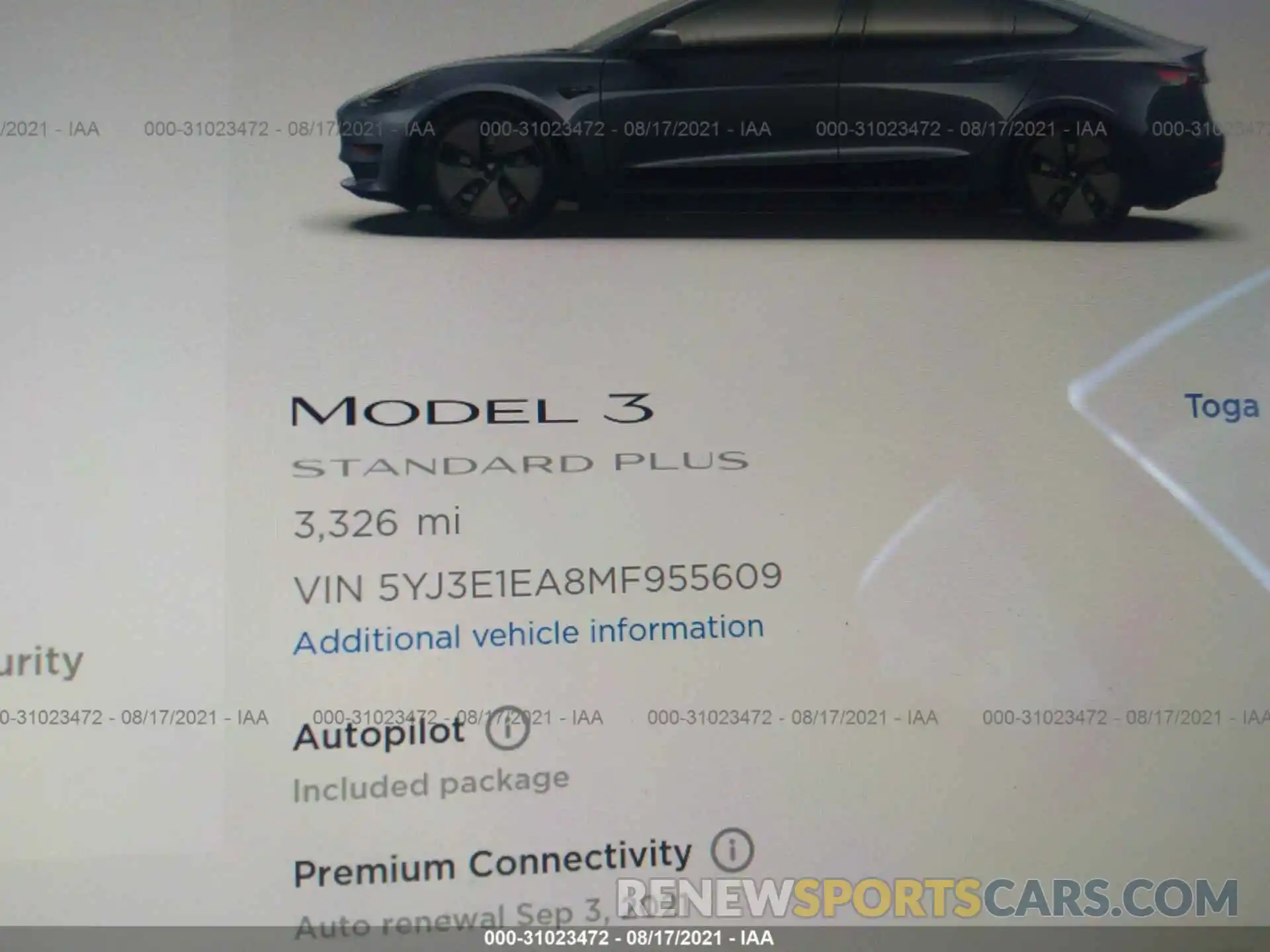 7 Фотография поврежденного автомобиля 5YJ3E1EA8MF955609 TESLA MODEL 3 2021