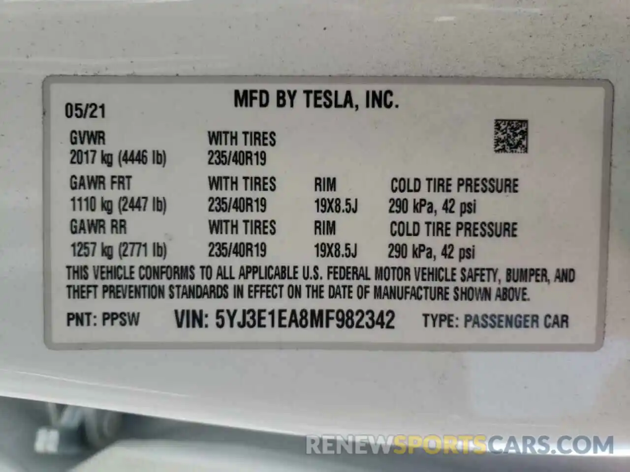 10 Фотография поврежденного автомобиля 5YJ3E1EA8MF982342 TESLA MODEL 3 2021