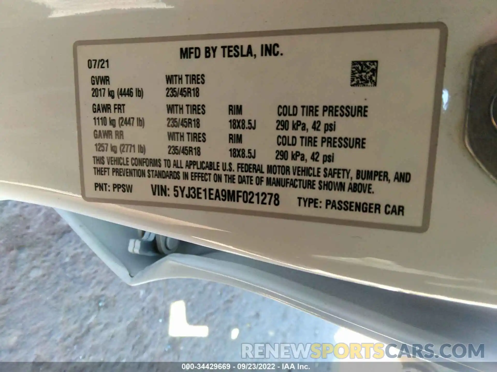 9 Photograph of a damaged car 5YJ3E1EA9MF021278 TESLA MODEL 3 2021