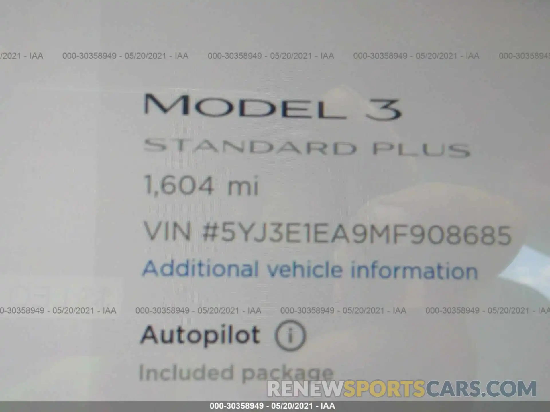 7 Фотография поврежденного автомобиля 5YJ3E1EA9MF908685 TESLA MODEL 3 2021