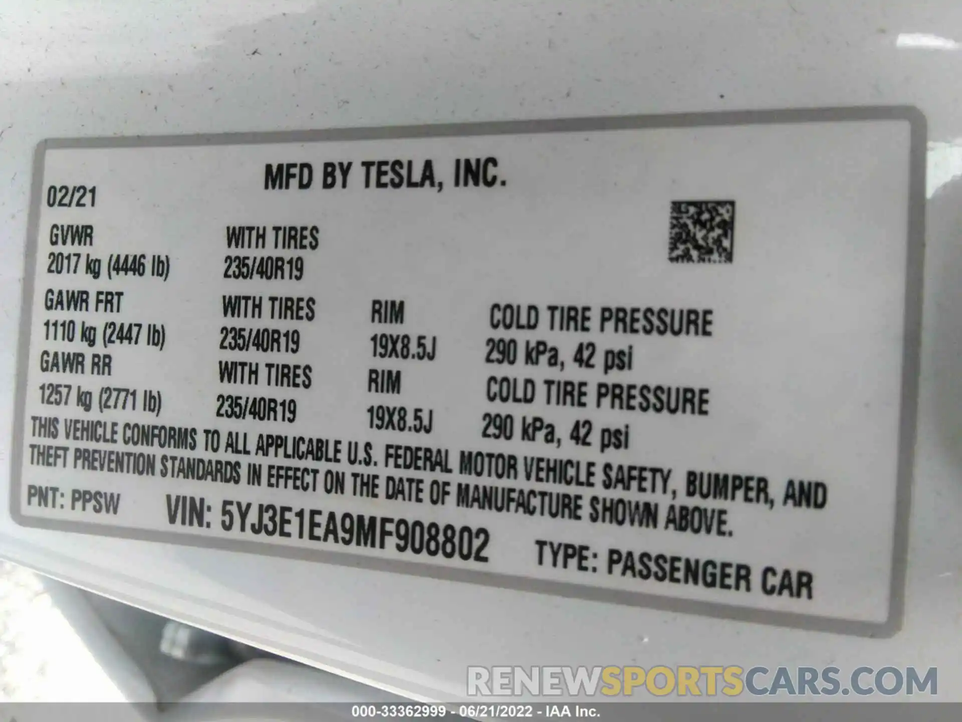 9 Фотография поврежденного автомобиля 5YJ3E1EA9MF908802 TESLA MODEL 3 2021