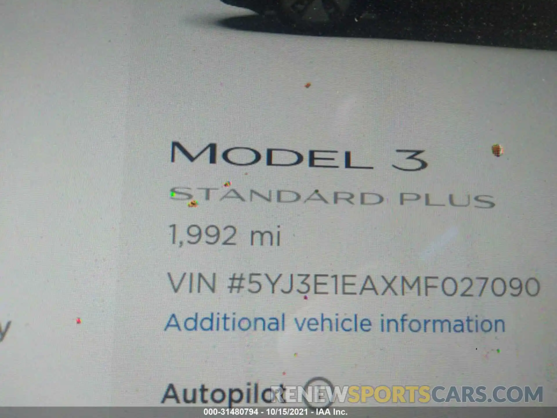 7 Фотография поврежденного автомобиля 5YJ3E1EAXMF027090 TESLA MODEL 3 2021