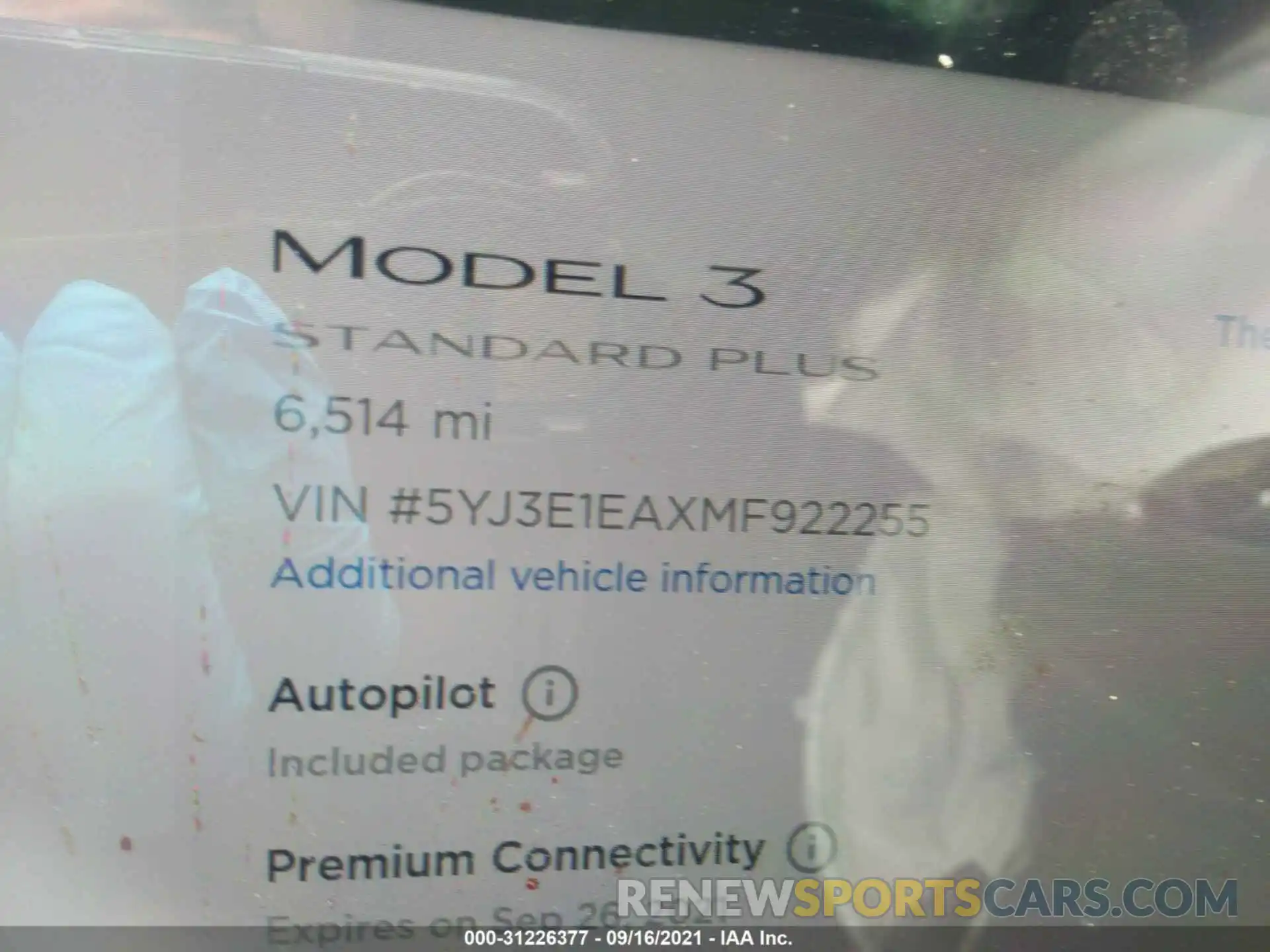 7 Фотография поврежденного автомобиля 5YJ3E1EAXMF922255 TESLA MODEL 3 2021