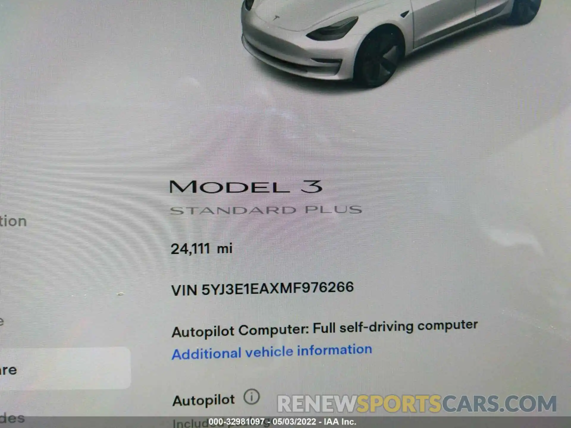 7 Фотография поврежденного автомобиля 5YJ3E1EAXMF976266 TESLA MODEL 3 2021