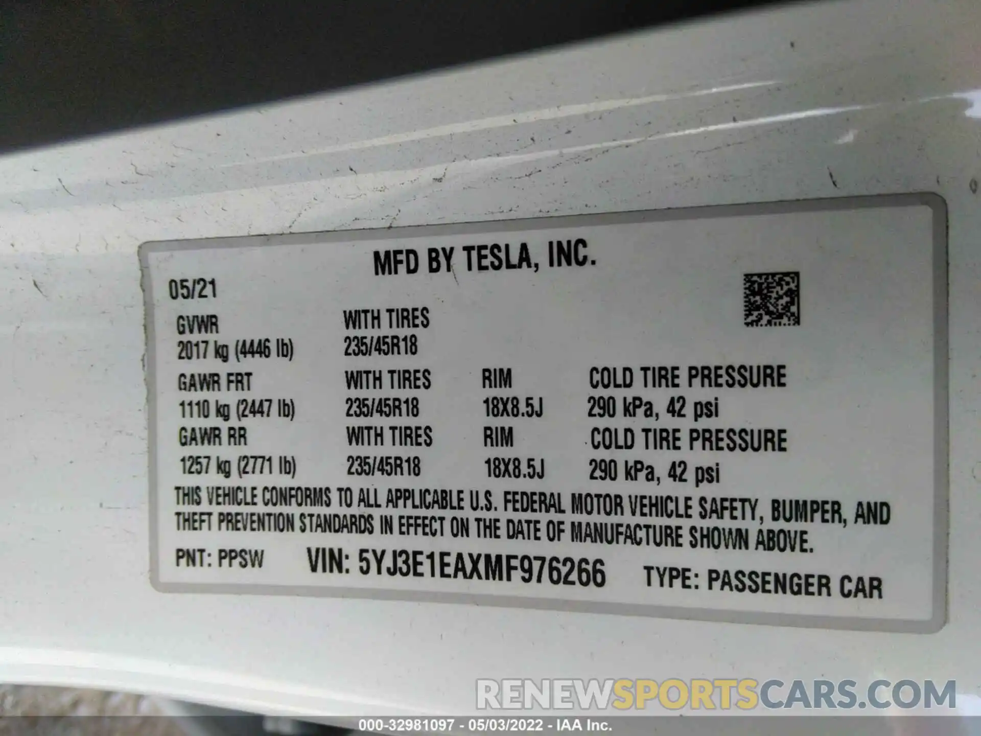 9 Photograph of a damaged car 5YJ3E1EAXMF976266 TESLA MODEL 3 2021