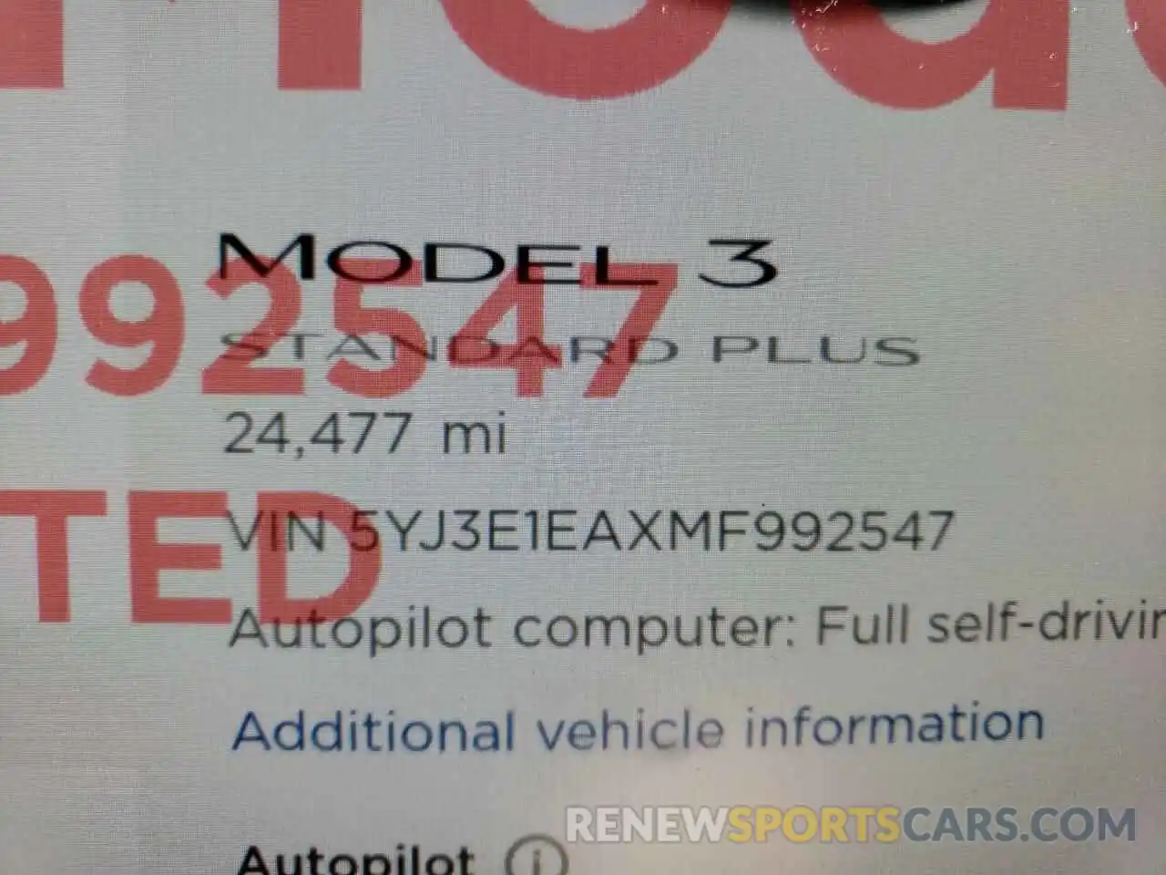 8 Фотография поврежденного автомобиля 5YJ3E1EAXMF992547 TESLA MODEL 3 2021