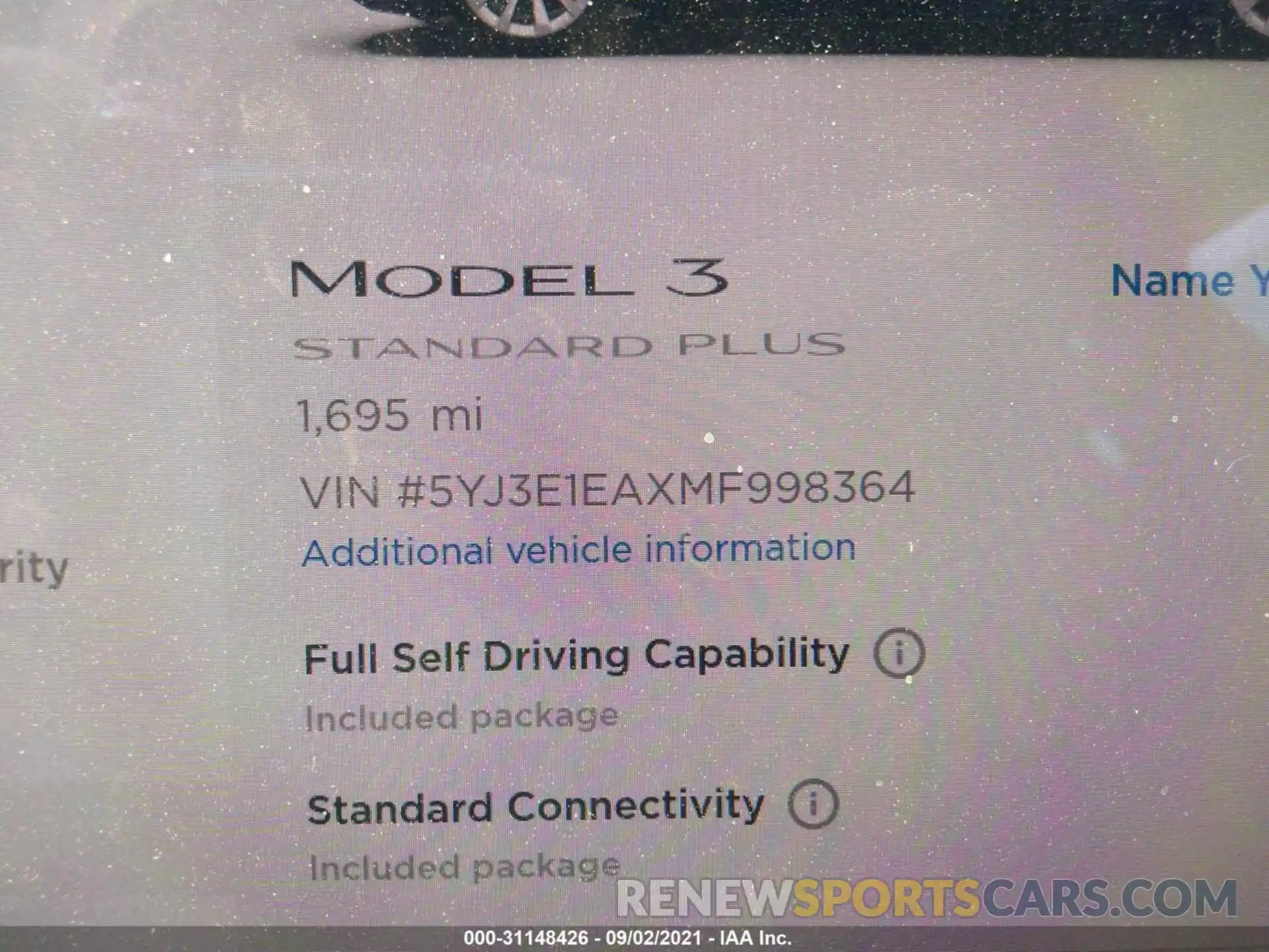 7 Photograph of a damaged car 5YJ3E1EAXMF998364 TESLA MODEL 3 2021