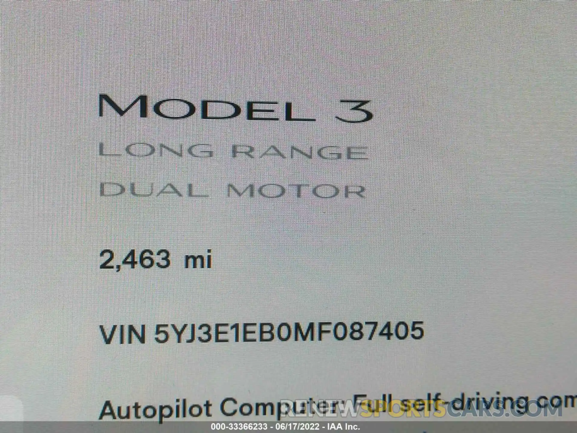 7 Фотография поврежденного автомобиля 5YJ3E1EB0MF087405 TESLA MODEL 3 2021