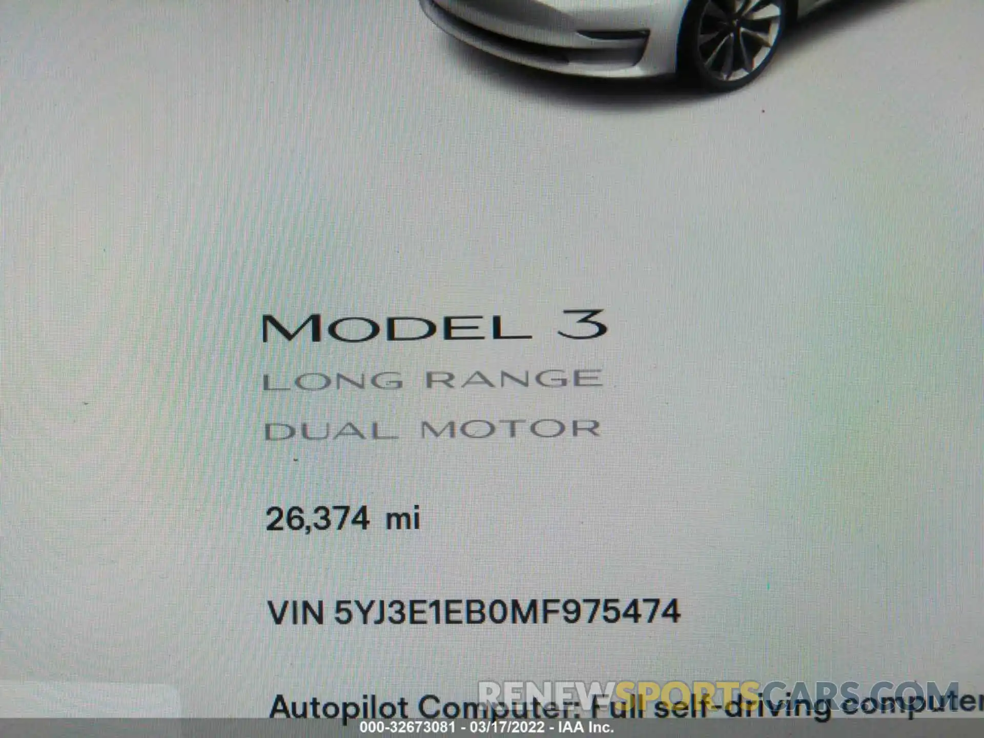 7 Фотография поврежденного автомобиля 5YJ3E1EB0MF975474 TESLA MODEL 3 2021