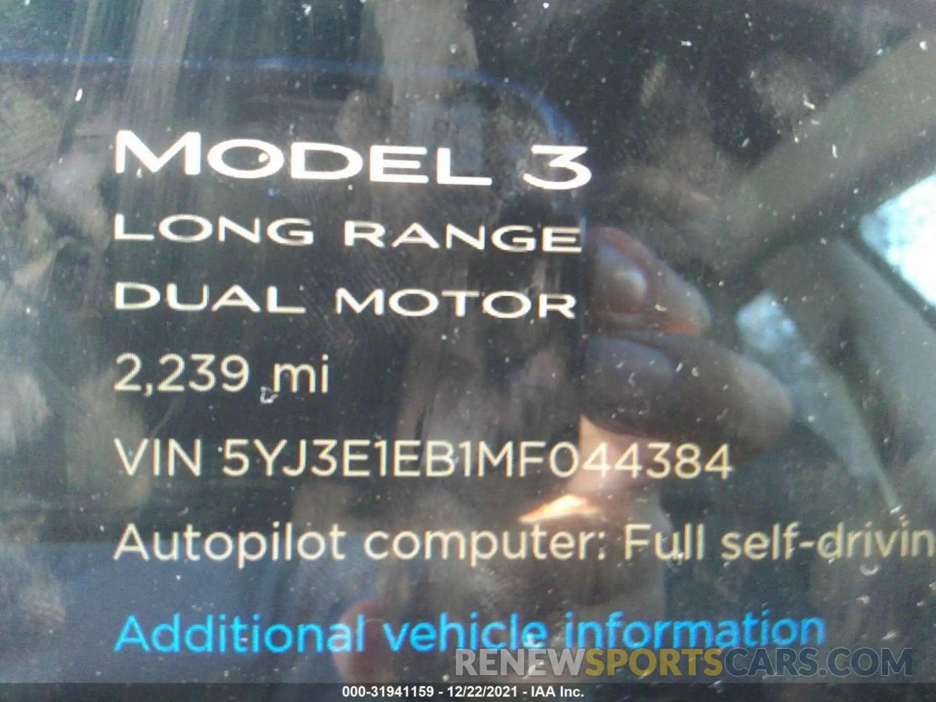 7 Фотография поврежденного автомобиля 5YJ3E1EB1MF044384 TESLA MODEL 3 2021