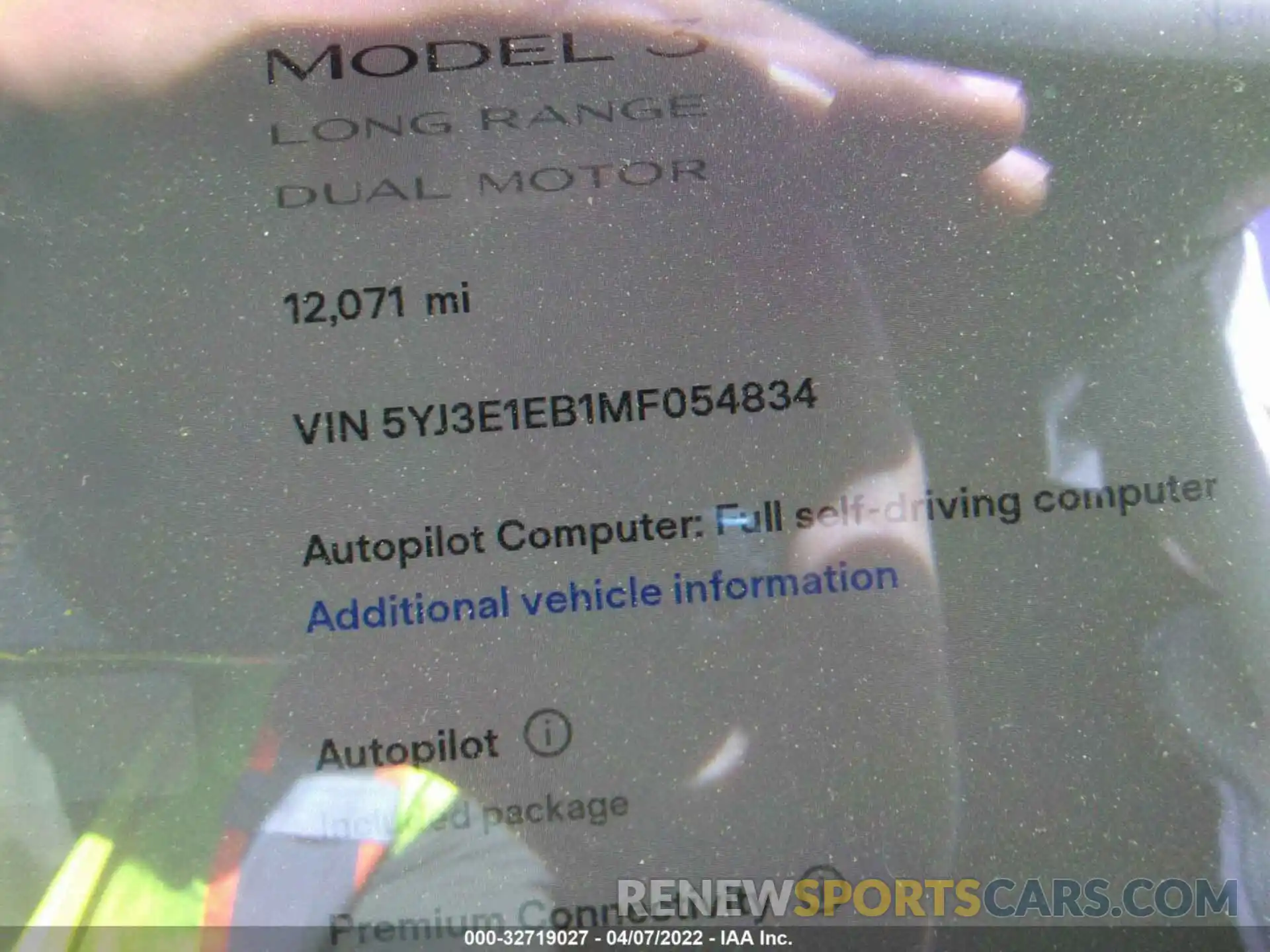 7 Photograph of a damaged car 5YJ3E1EB1MF054834 TESLA MODEL 3 2021